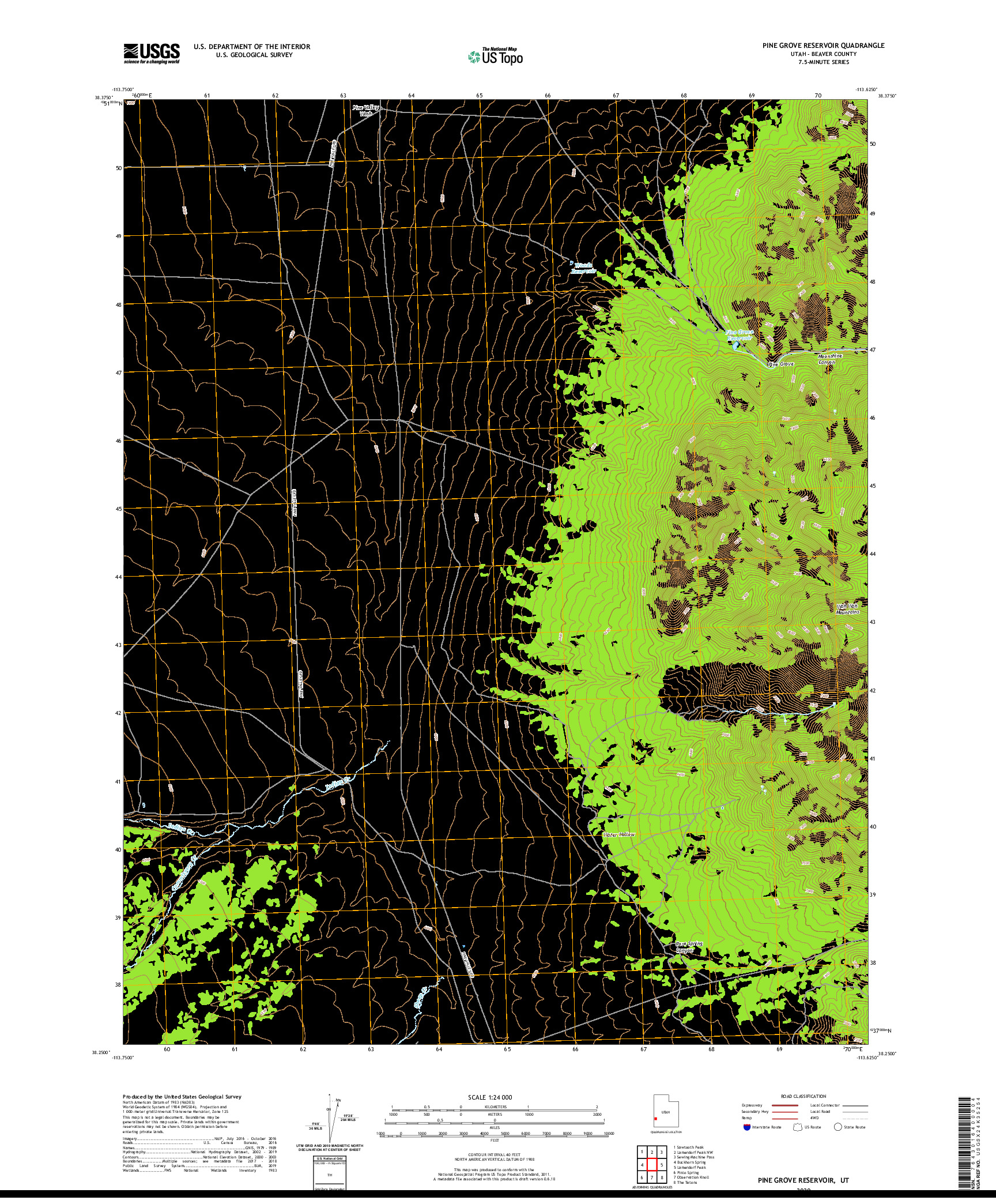 USGS US TOPO 7.5-MINUTE MAP FOR PINE GROVE RESERVOIR, UT 2020