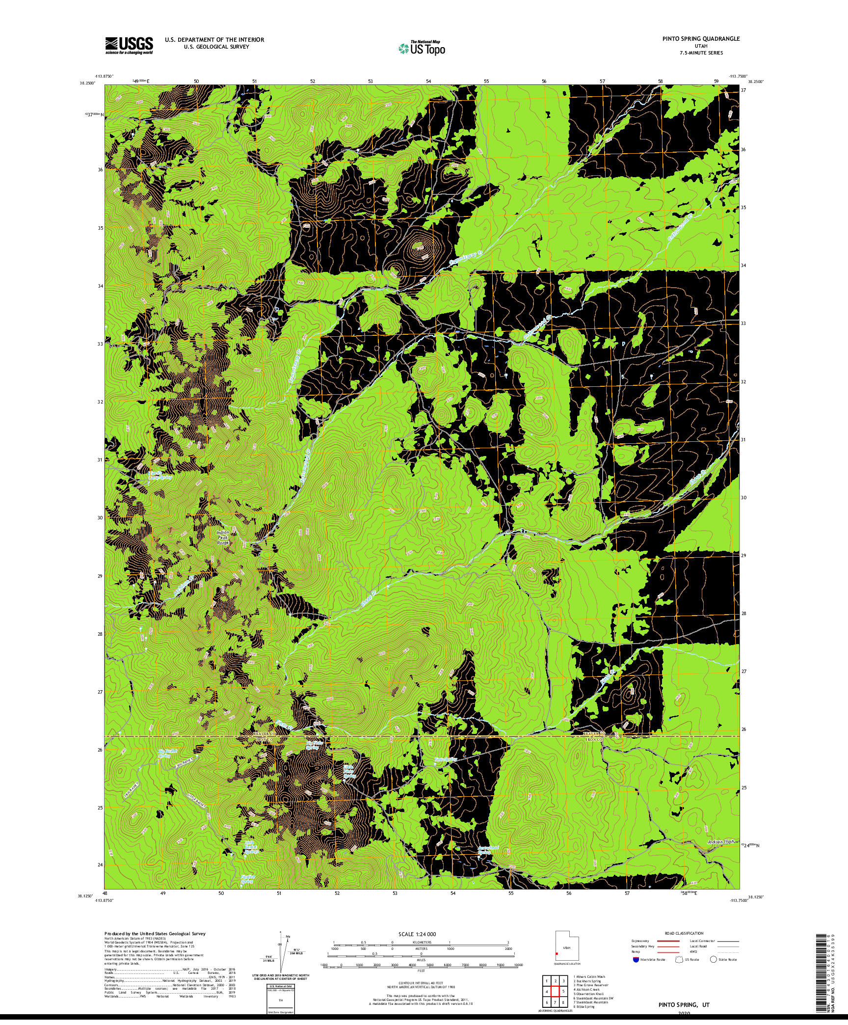 USGS US TOPO 7.5-MINUTE MAP FOR PINTO SPRING, UT 2020