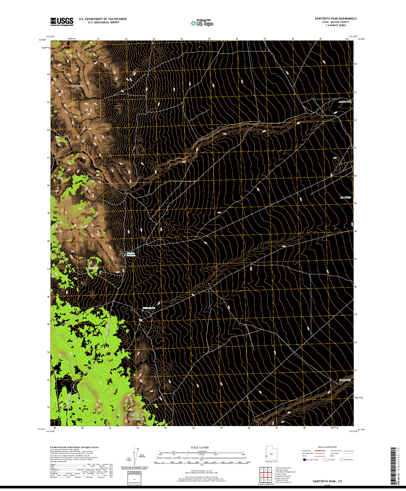USGS US TOPO 7.5-MINUTE MAP FOR SAWTOOTH PEAK, UT 2020
