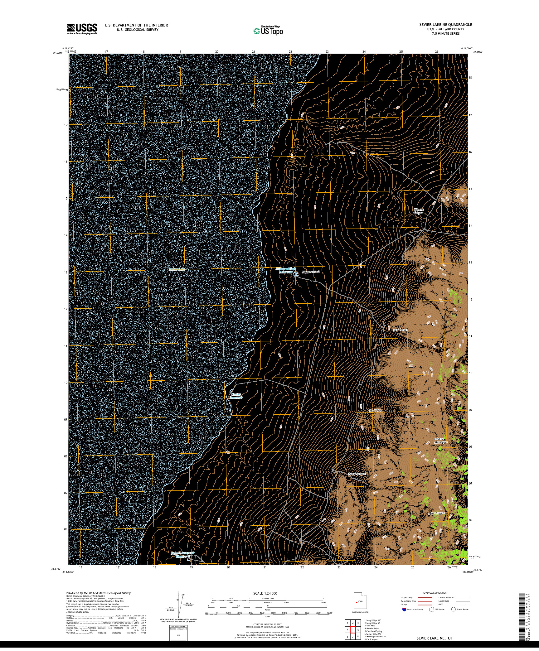 USGS US TOPO 7.5-MINUTE MAP FOR SEVIER LAKE NE, UT 2020