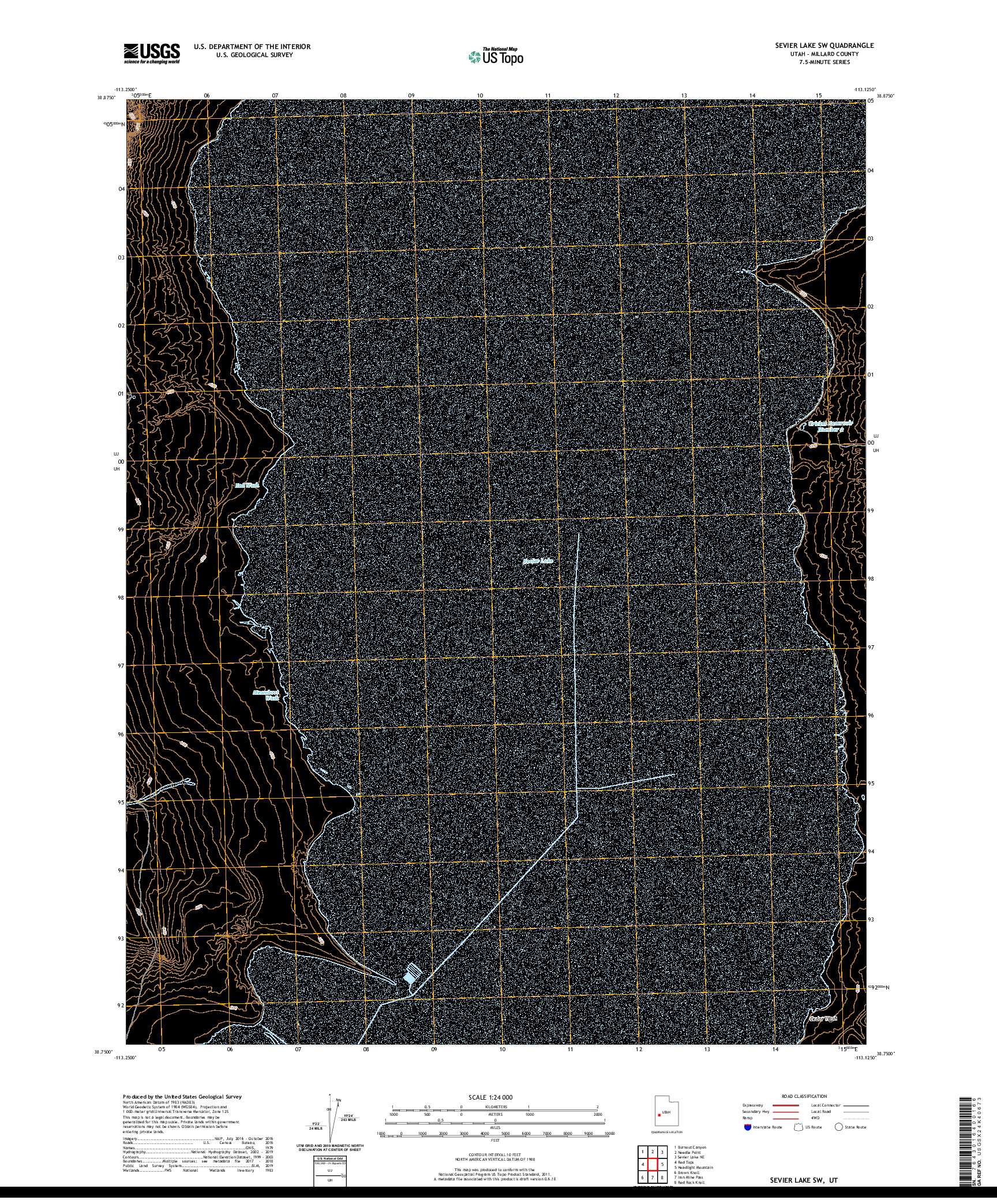 USGS US TOPO 7.5-MINUTE MAP FOR SEVIER LAKE SW, UT 2020