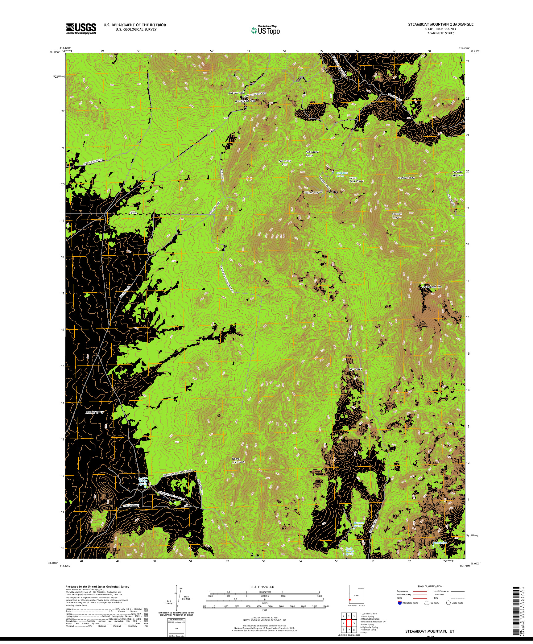 USGS US TOPO 7.5-MINUTE MAP FOR STEAMBOAT MOUNTAIN, UT 2020