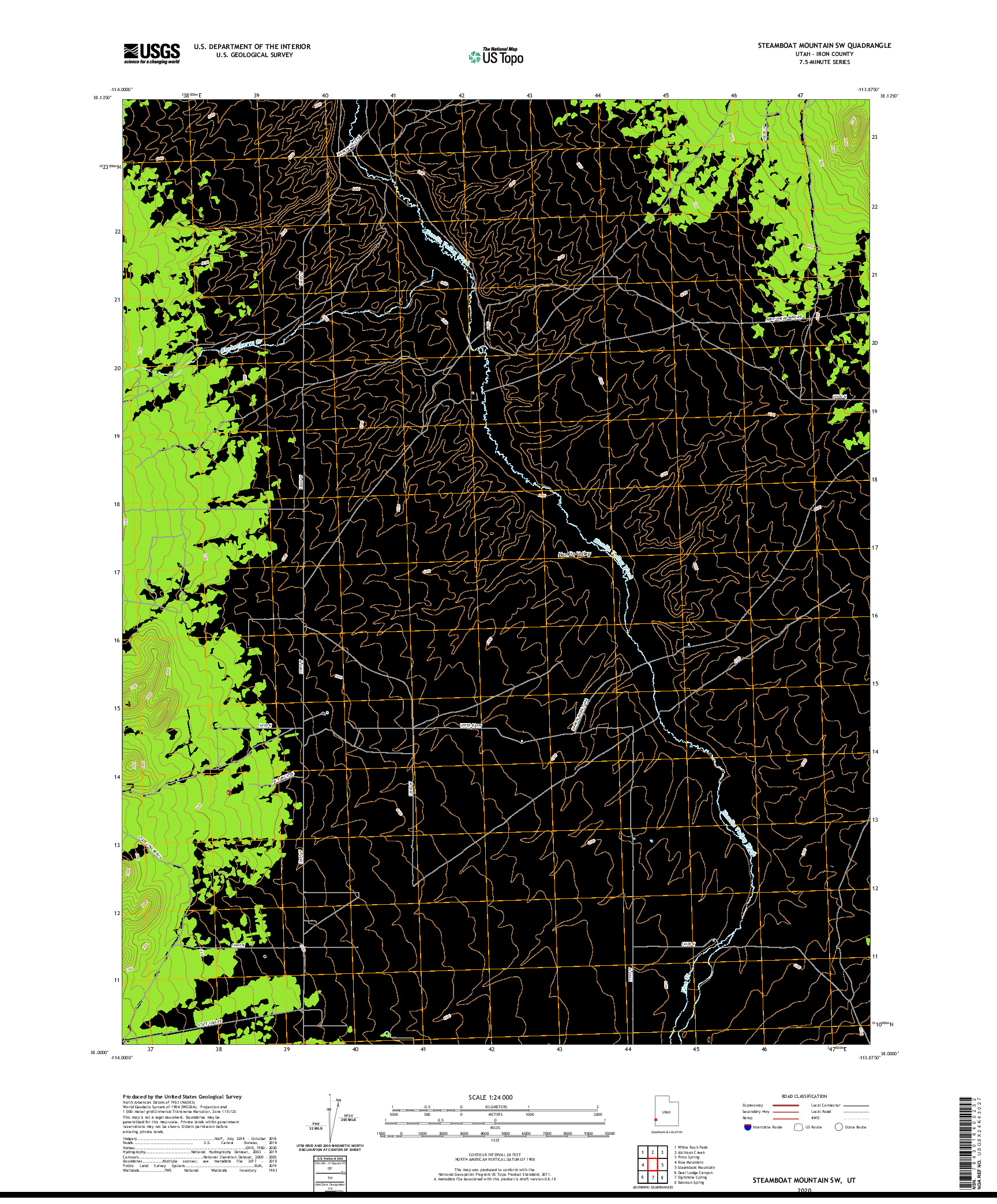 USGS US TOPO 7.5-MINUTE MAP FOR STEAMBOAT MOUNTAIN SW, UT 2020