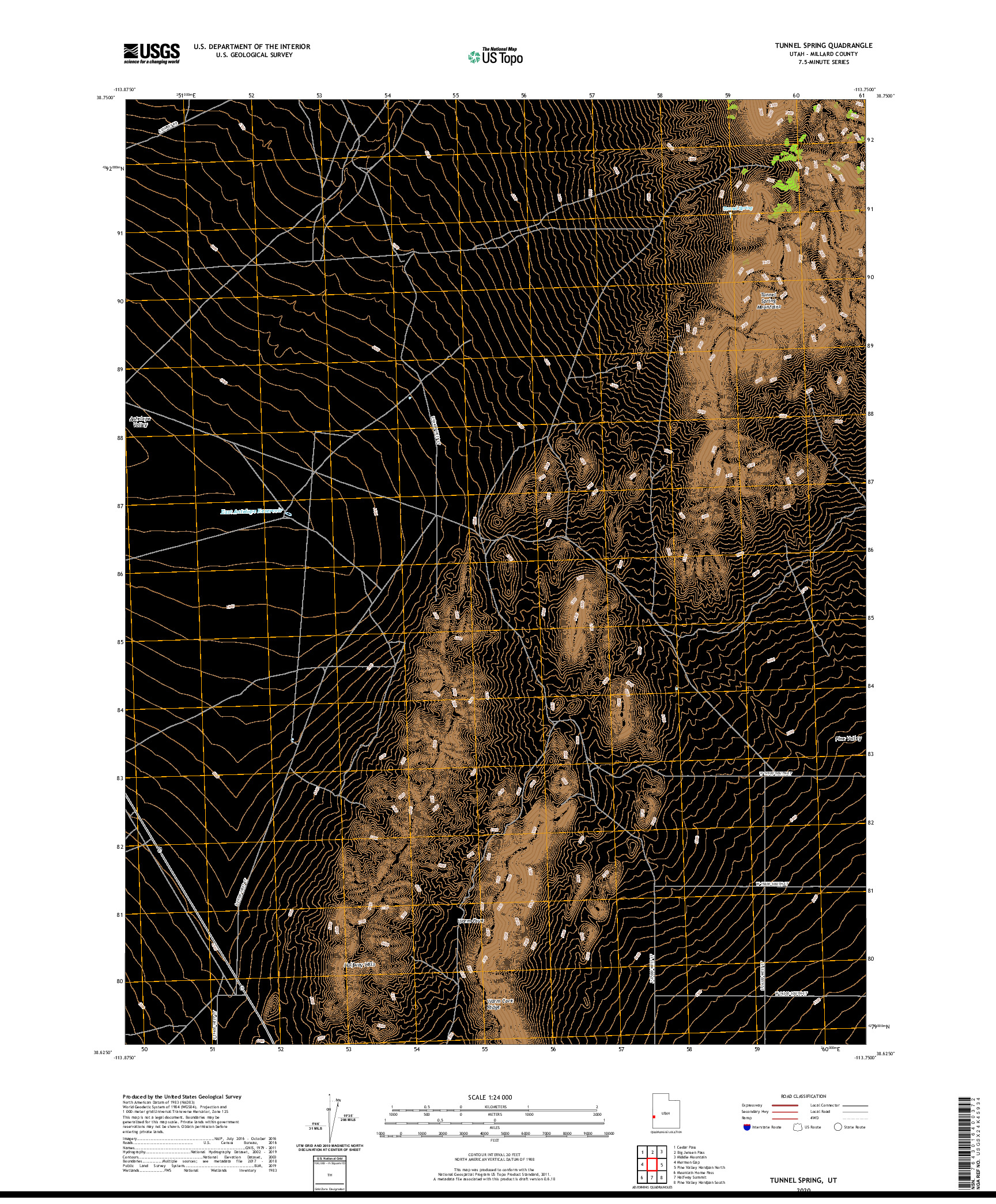 USGS US TOPO 7.5-MINUTE MAP FOR TUNNEL SPRING, UT 2020