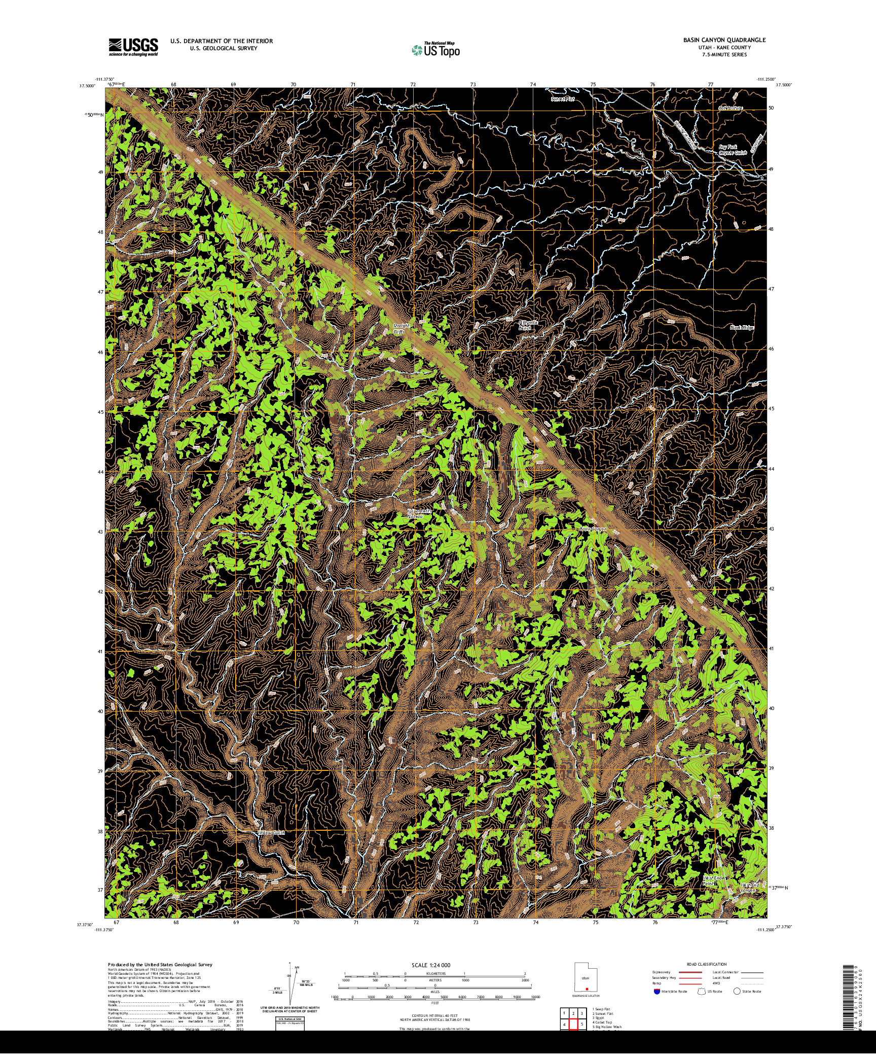 USGS US TOPO 7.5-MINUTE MAP FOR BASIN CANYON, UT 2020