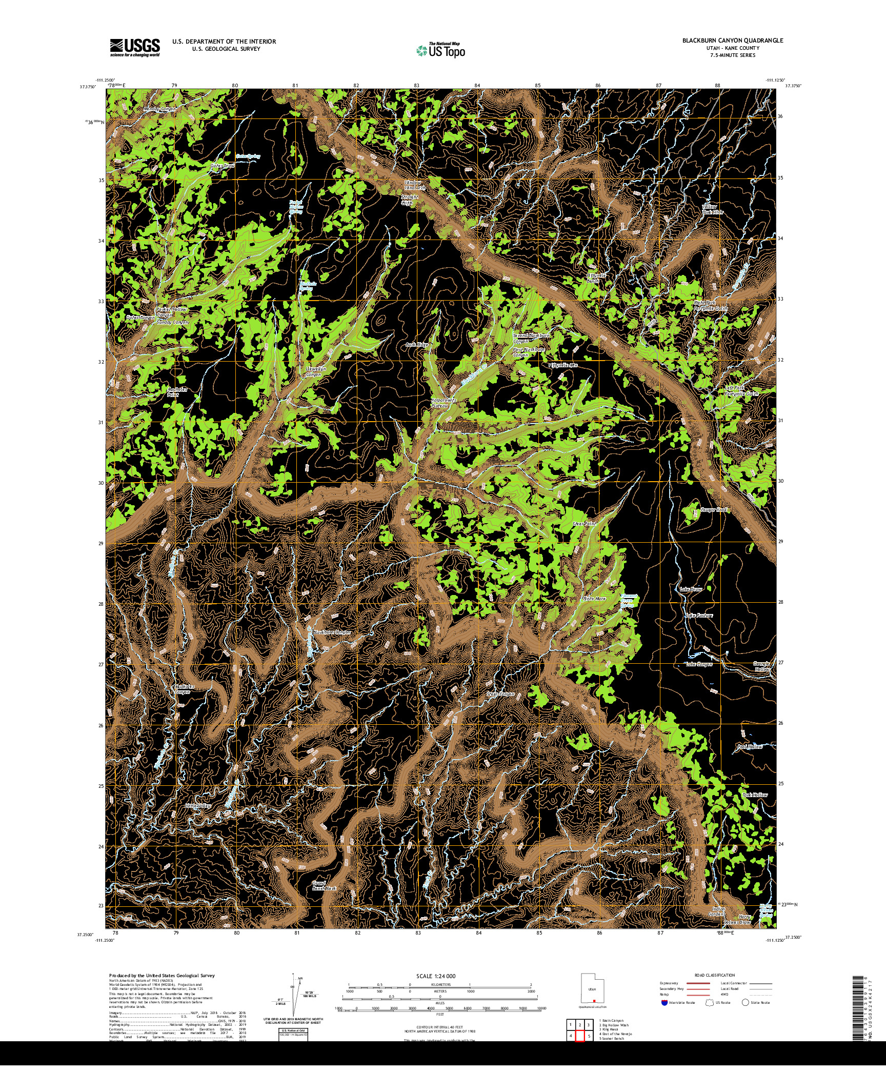 USGS US TOPO 7.5-MINUTE MAP FOR BLACKBURN CANYON, UT 2020