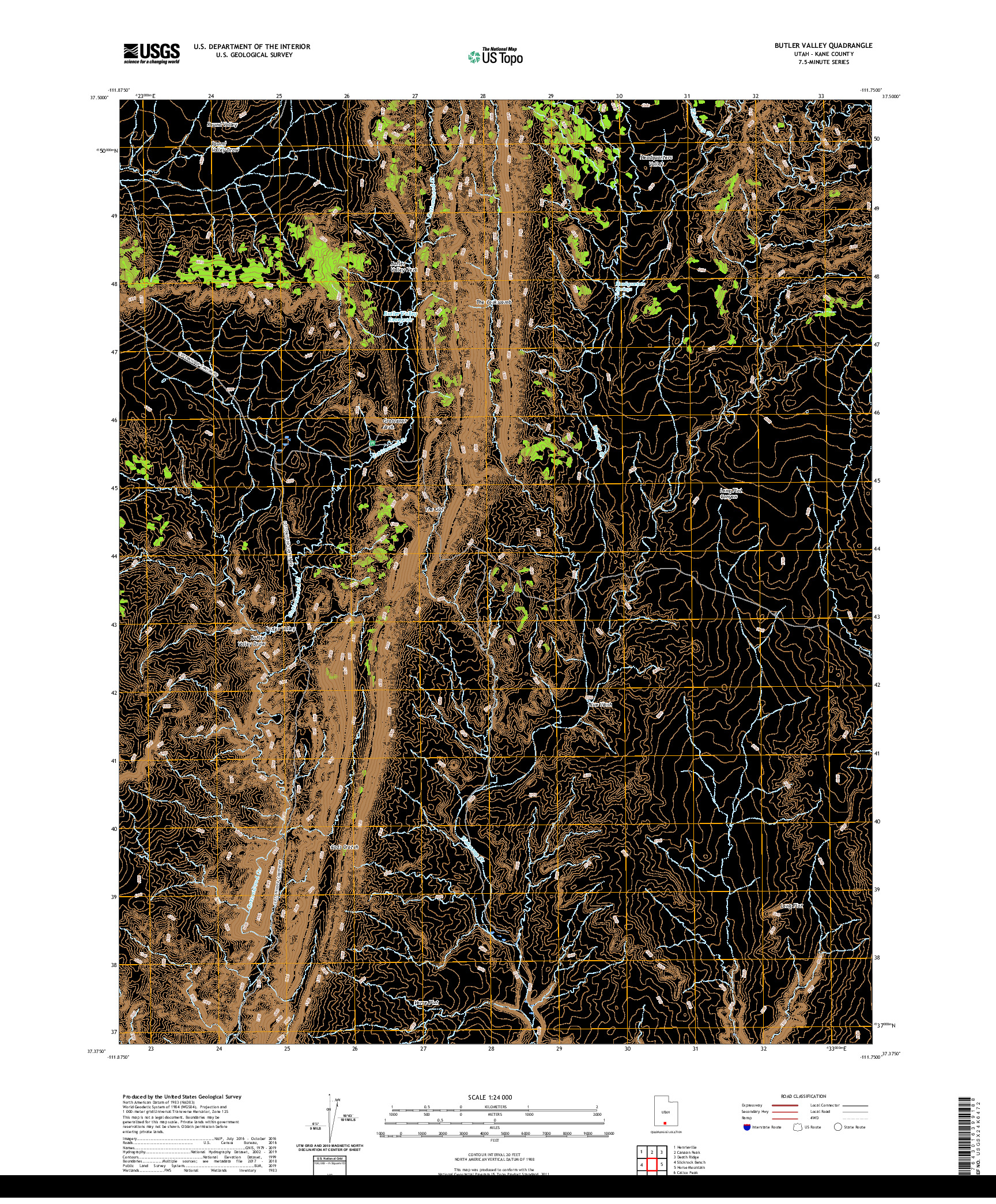 USGS US TOPO 7.5-MINUTE MAP FOR BUTLER VALLEY, UT 2020