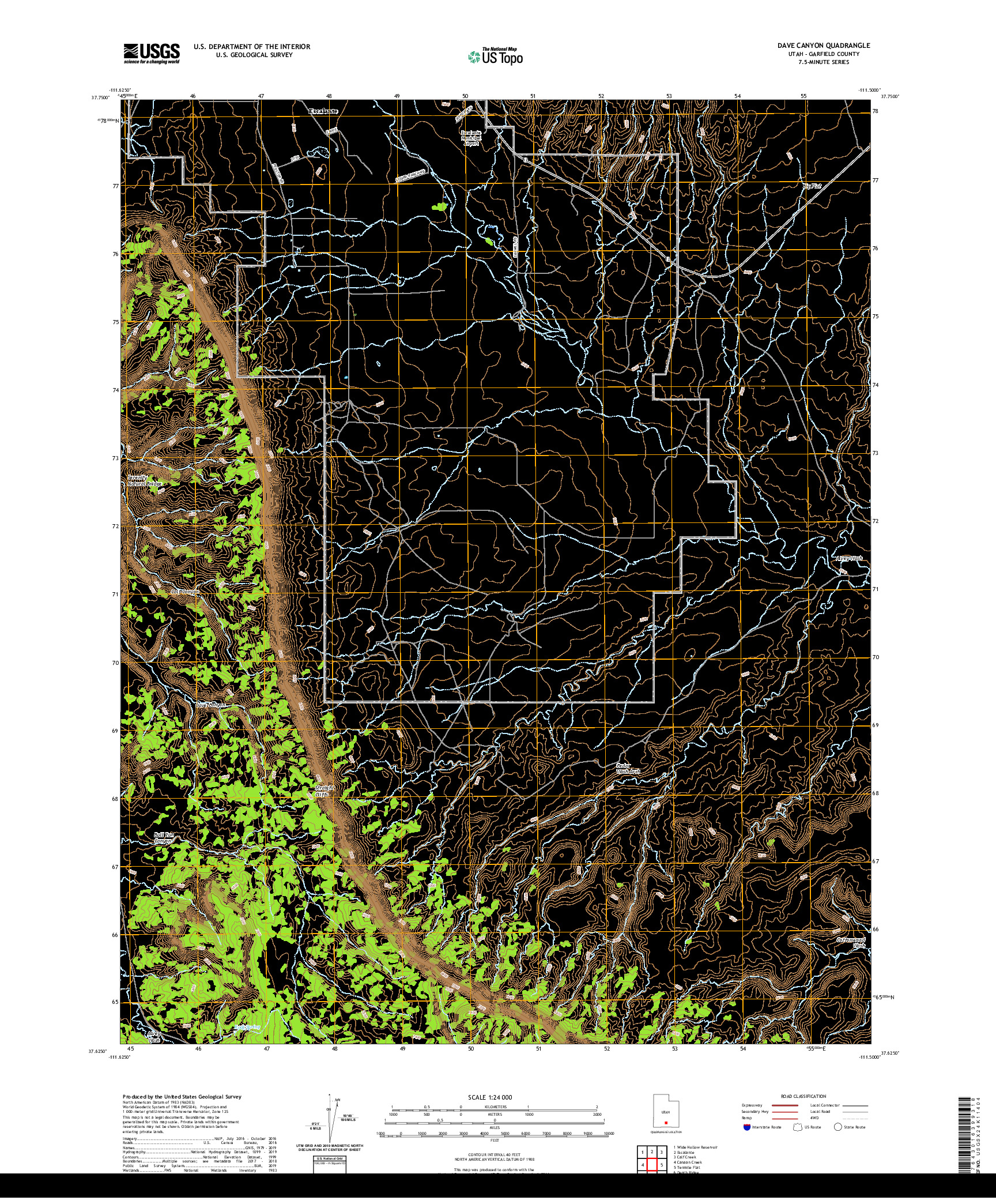 USGS US TOPO 7.5-MINUTE MAP FOR DAVE CANYON, UT 2020