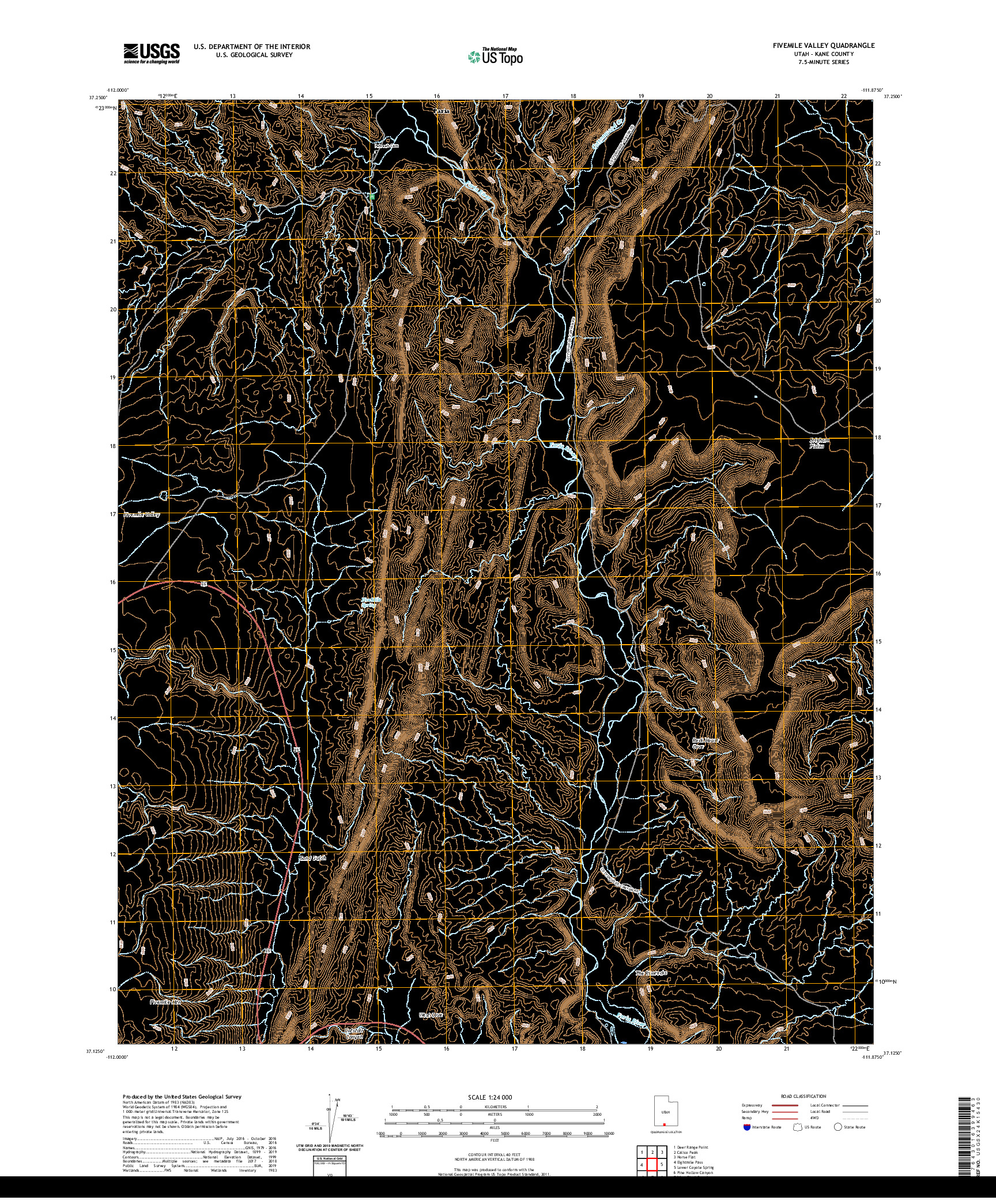 USGS US TOPO 7.5-MINUTE MAP FOR FIVEMILE VALLEY, UT 2020