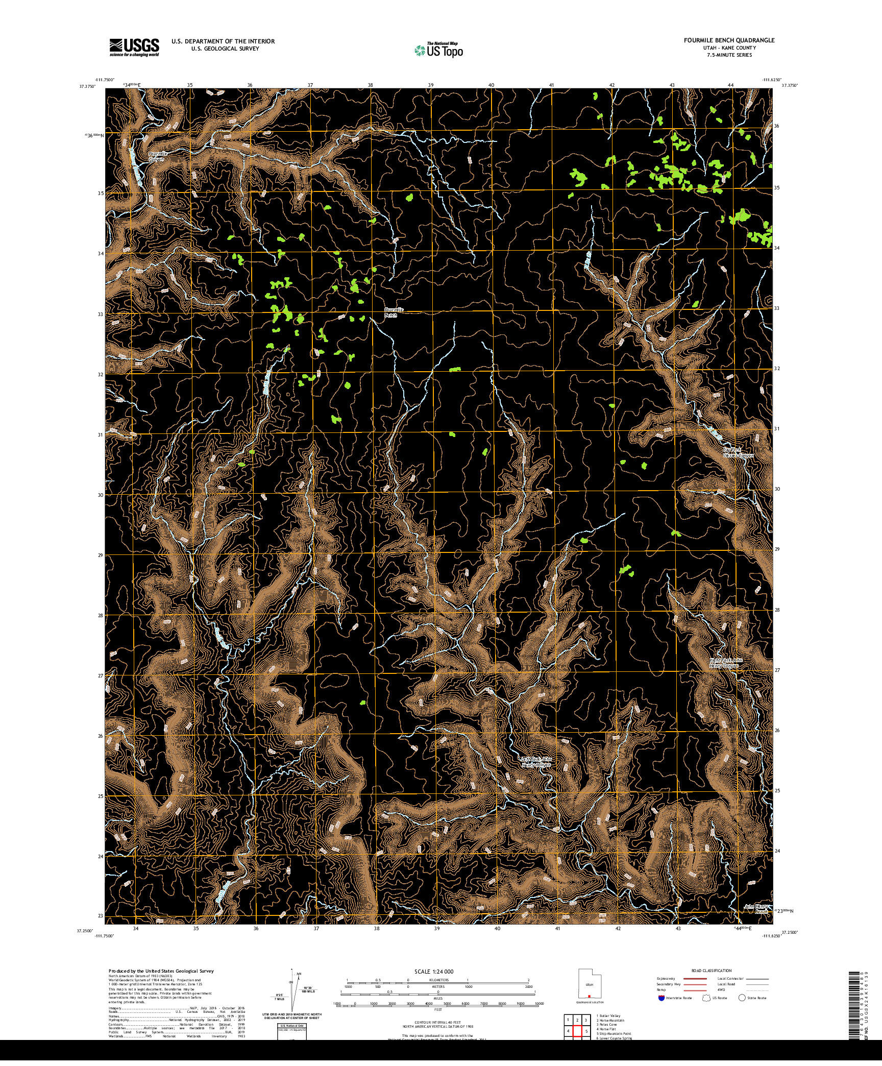 USGS US TOPO 7.5-MINUTE MAP FOR FOURMILE BENCH, UT 2020