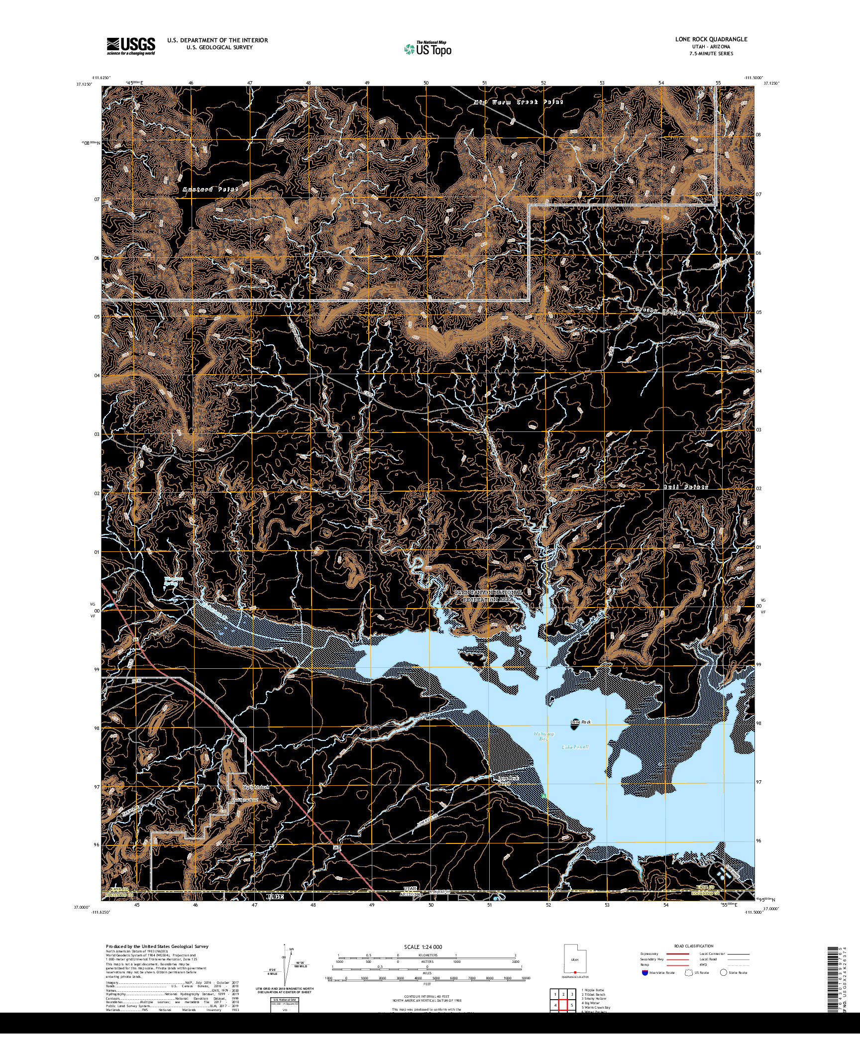 USGS US TOPO 7.5-MINUTE MAP FOR LONE ROCK, UT,AZ 2020