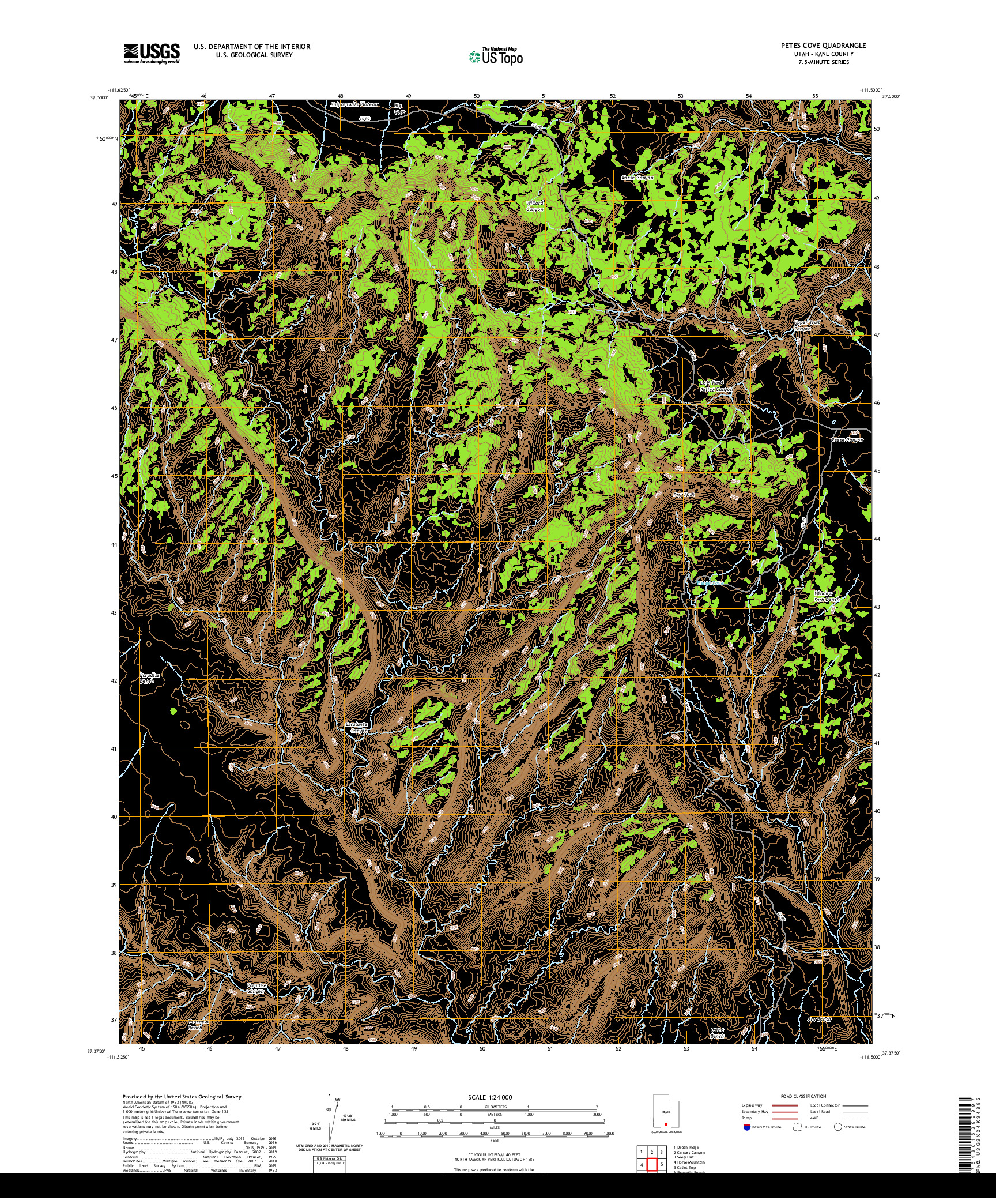 USGS US TOPO 7.5-MINUTE MAP FOR PETES COVE, UT 2020