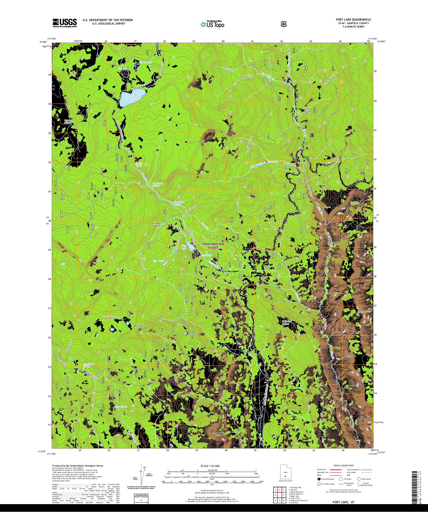 USGS US TOPO 7.5-MINUTE MAP FOR POSY LAKE, UT 2020