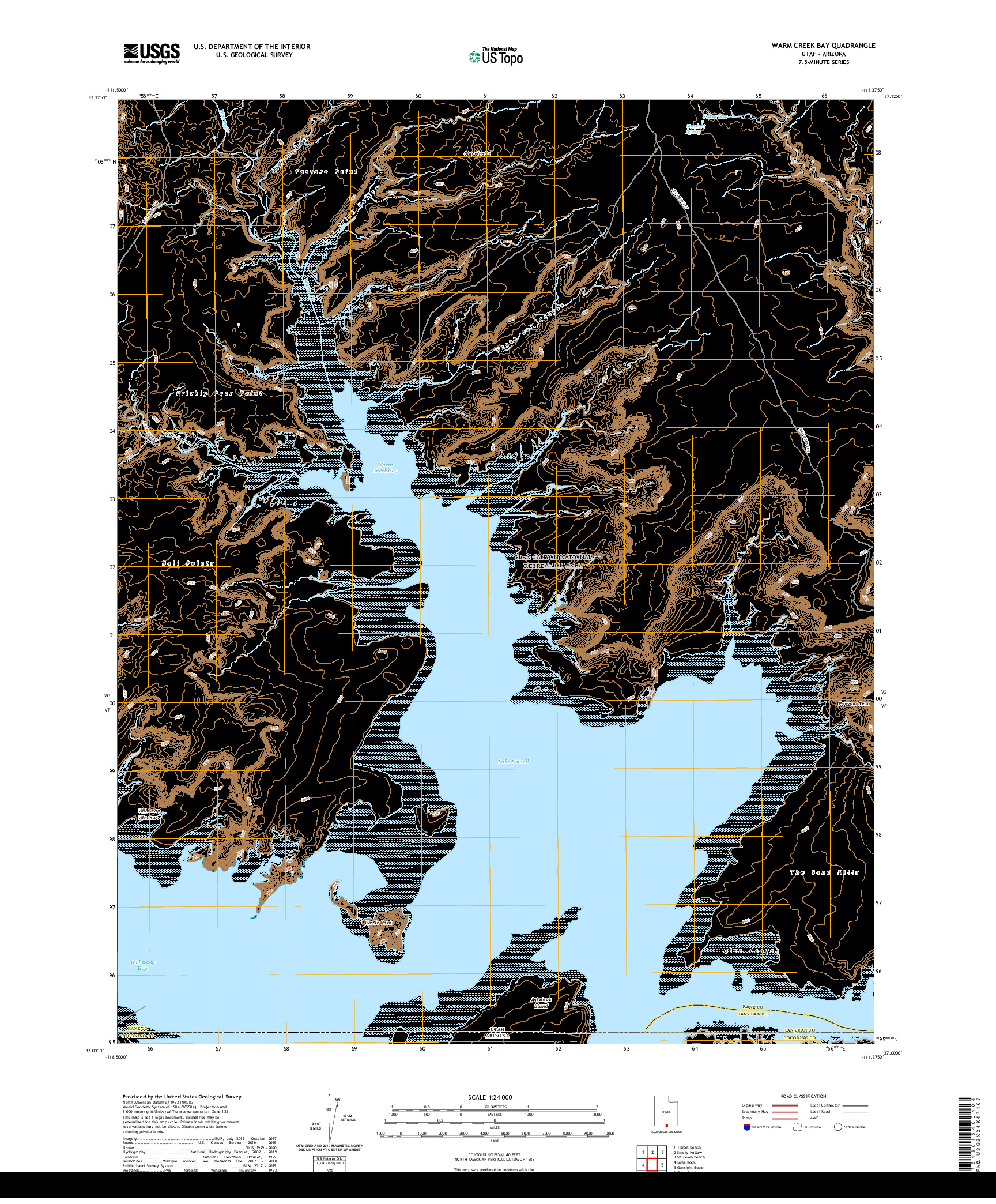 USGS US TOPO 7.5-MINUTE MAP FOR WARM CREEK BAY, UT,AZ 2020