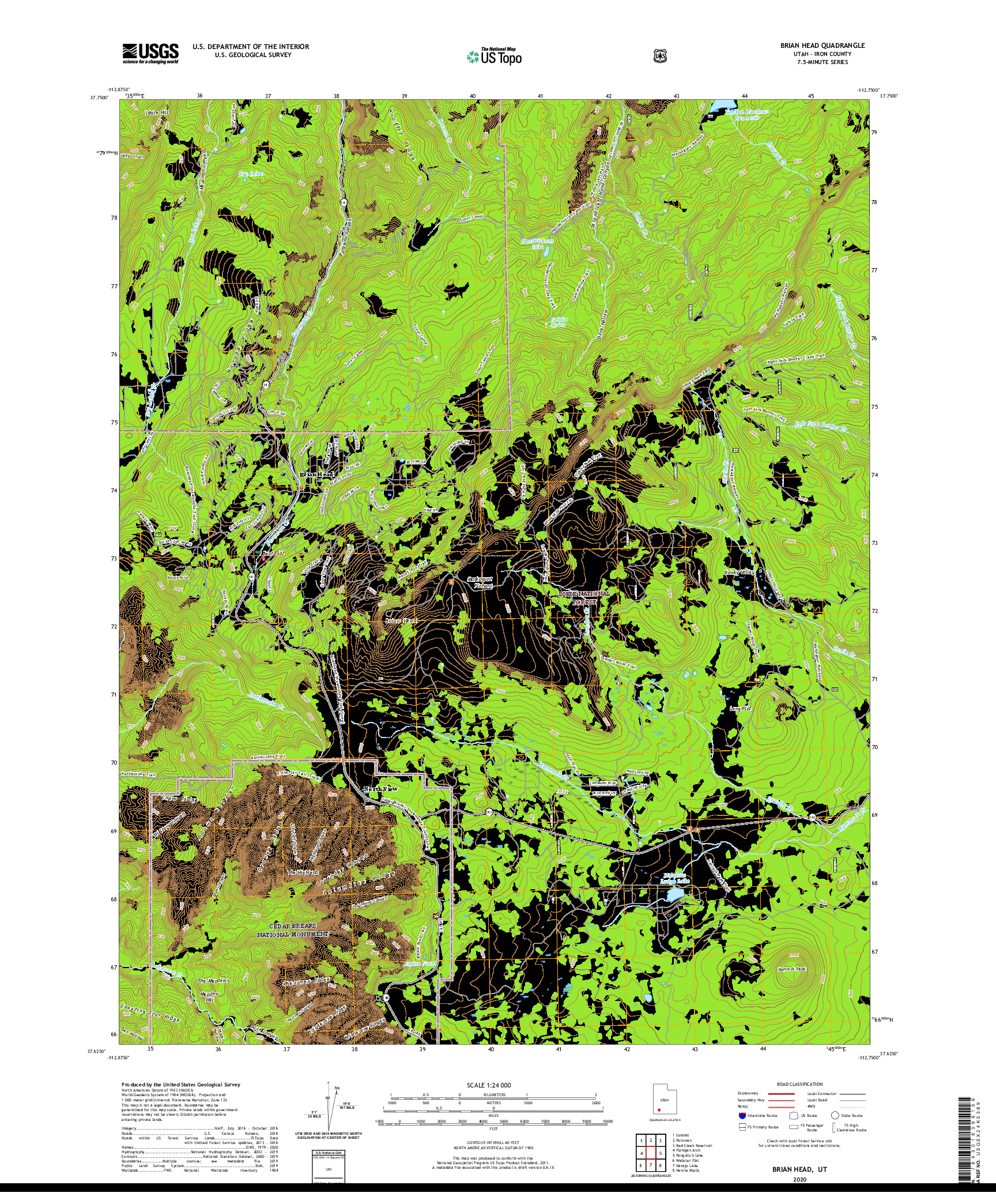 USGS US TOPO 7.5-MINUTE MAP FOR BRIAN HEAD, UT 2020