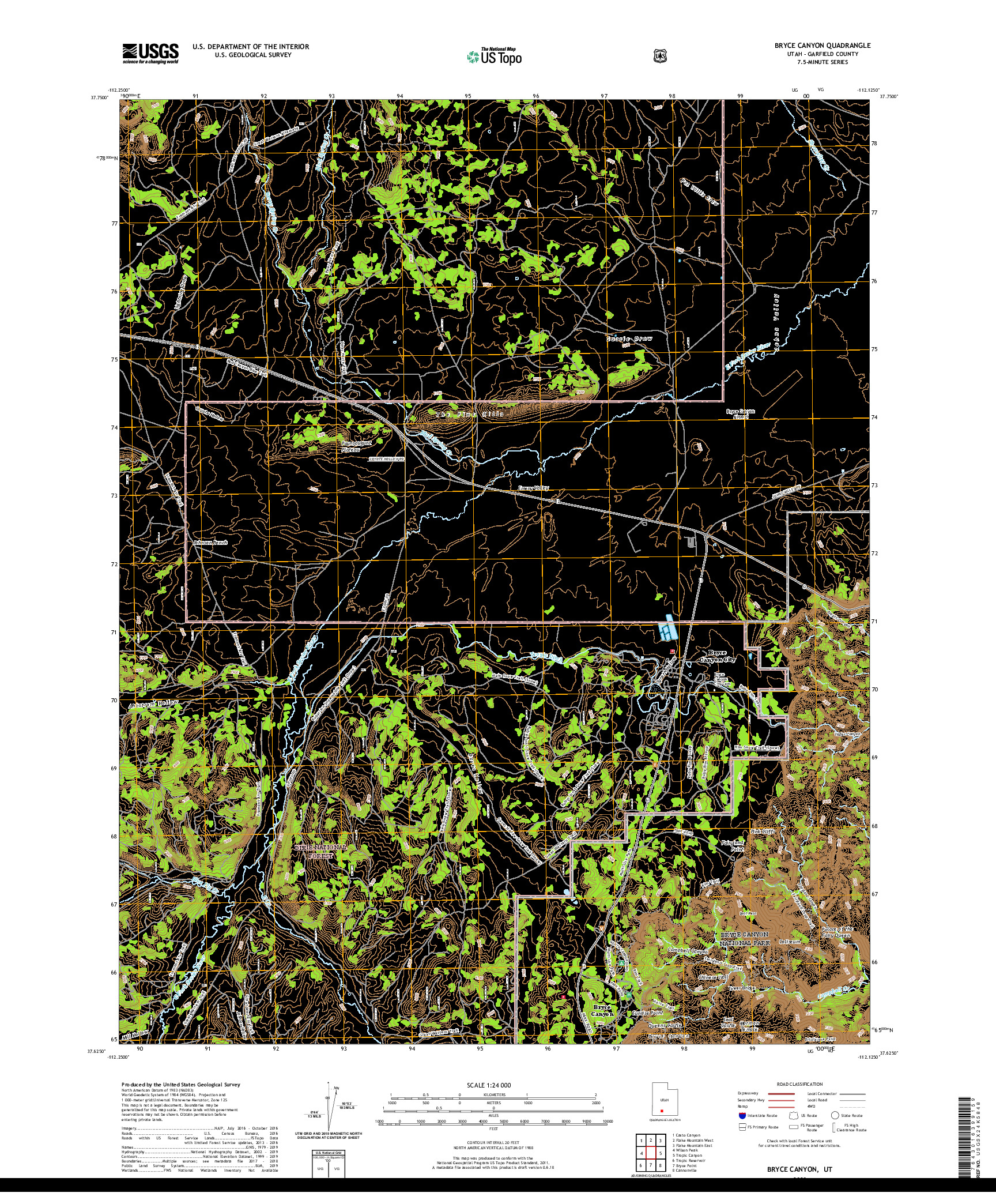 USGS US TOPO 7.5-MINUTE MAP FOR BRYCE CANYON, UT 2020