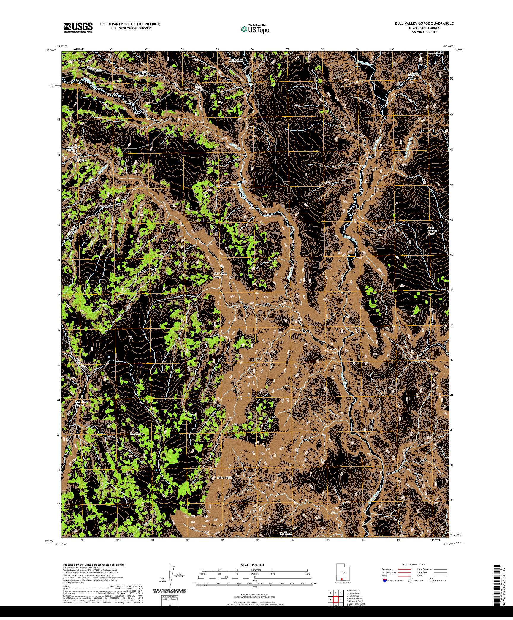 USGS US TOPO 7.5-MINUTE MAP FOR BULL VALLEY GORGE, UT 2020