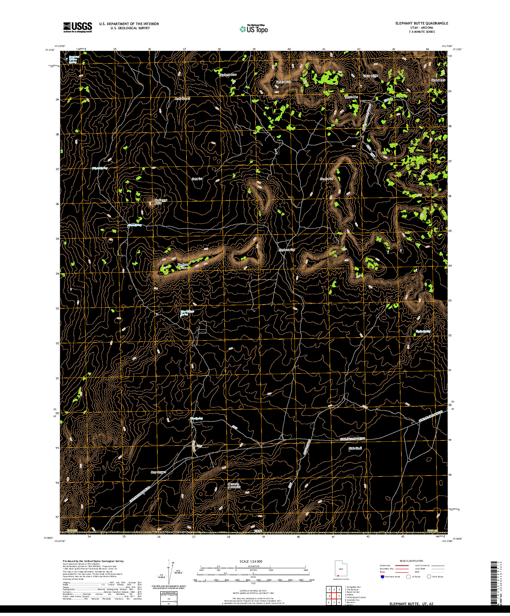USGS US TOPO 7.5-MINUTE MAP FOR ELEPHANT BUTTE, UT,AZ 2020