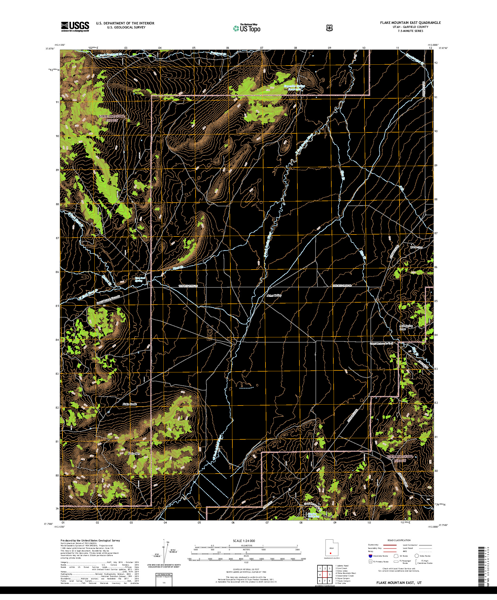 USGS US TOPO 7.5-MINUTE MAP FOR FLAKE MOUNTAIN EAST, UT 2020