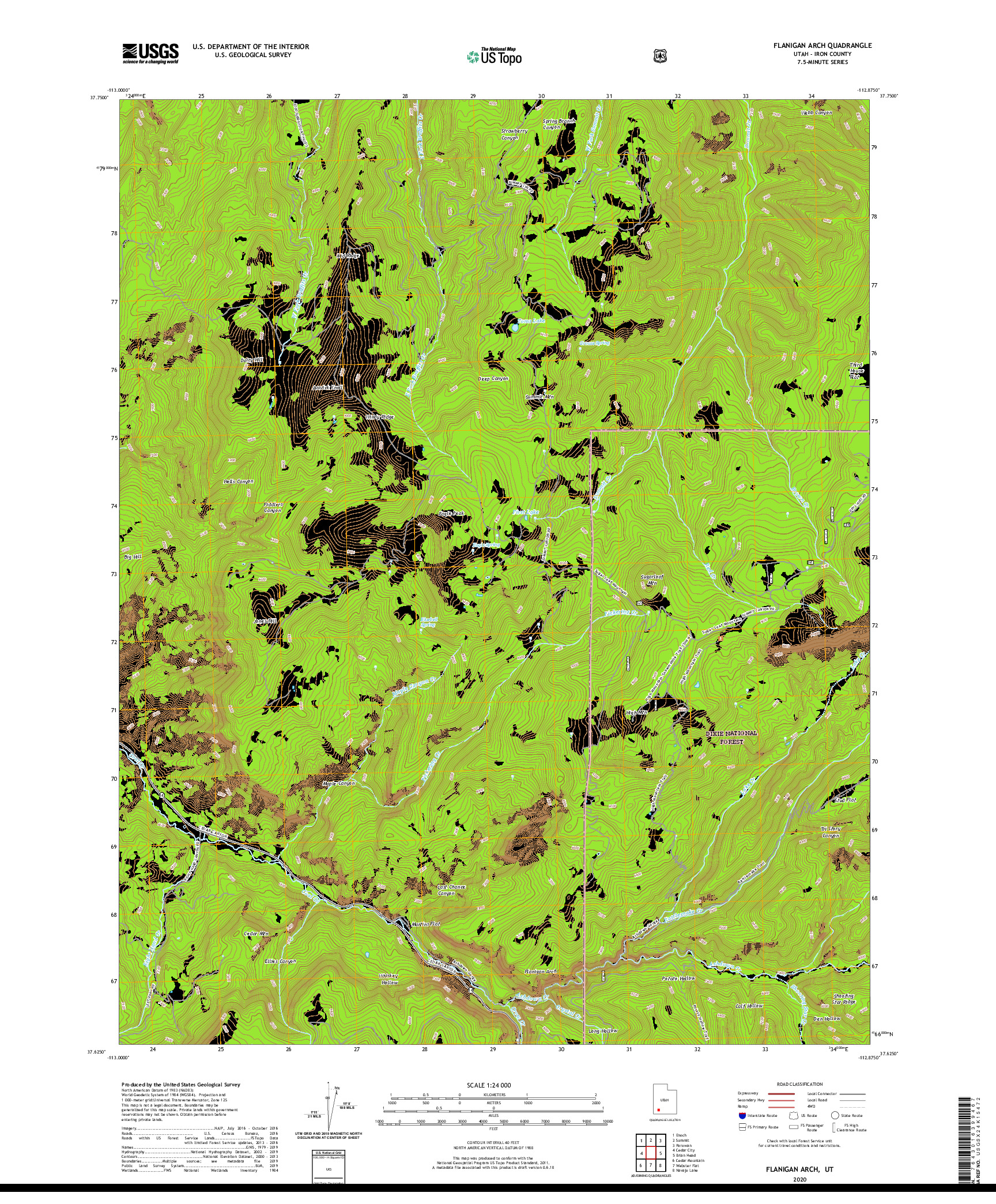 USGS US TOPO 7.5-MINUTE MAP FOR FLANIGAN ARCH, UT 2020