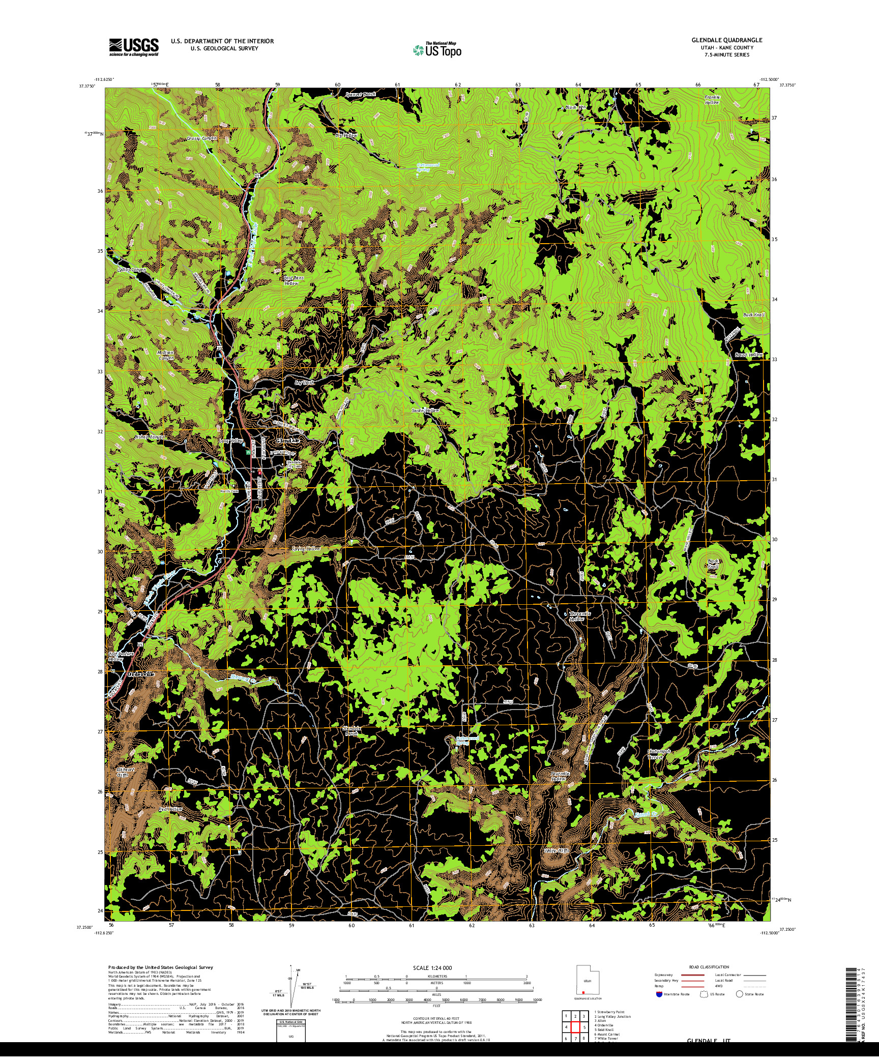 USGS US TOPO 7.5-MINUTE MAP FOR GLENDALE, UT 2020