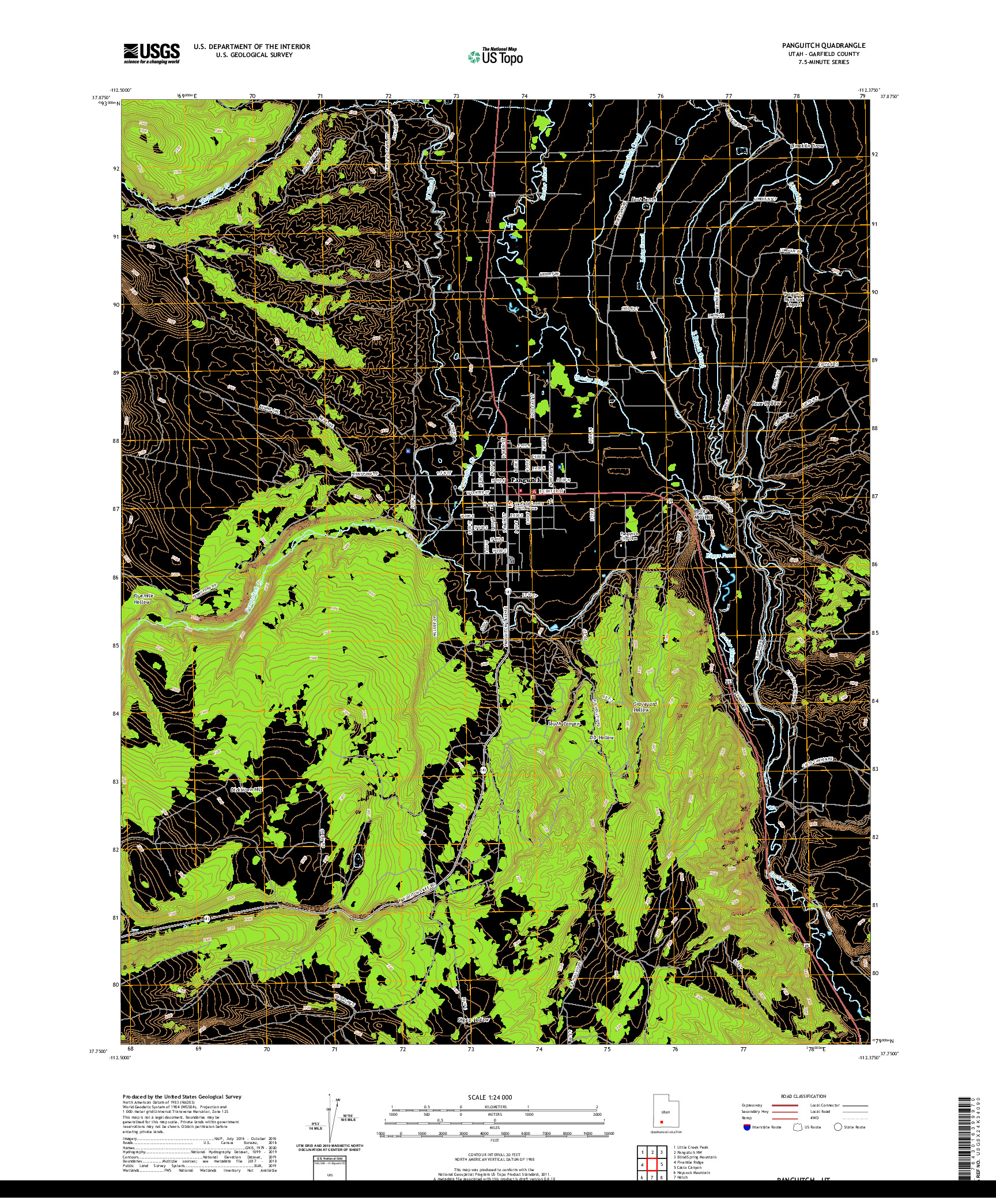 USGS US TOPO 7.5-MINUTE MAP FOR PANGUITCH, UT 2020