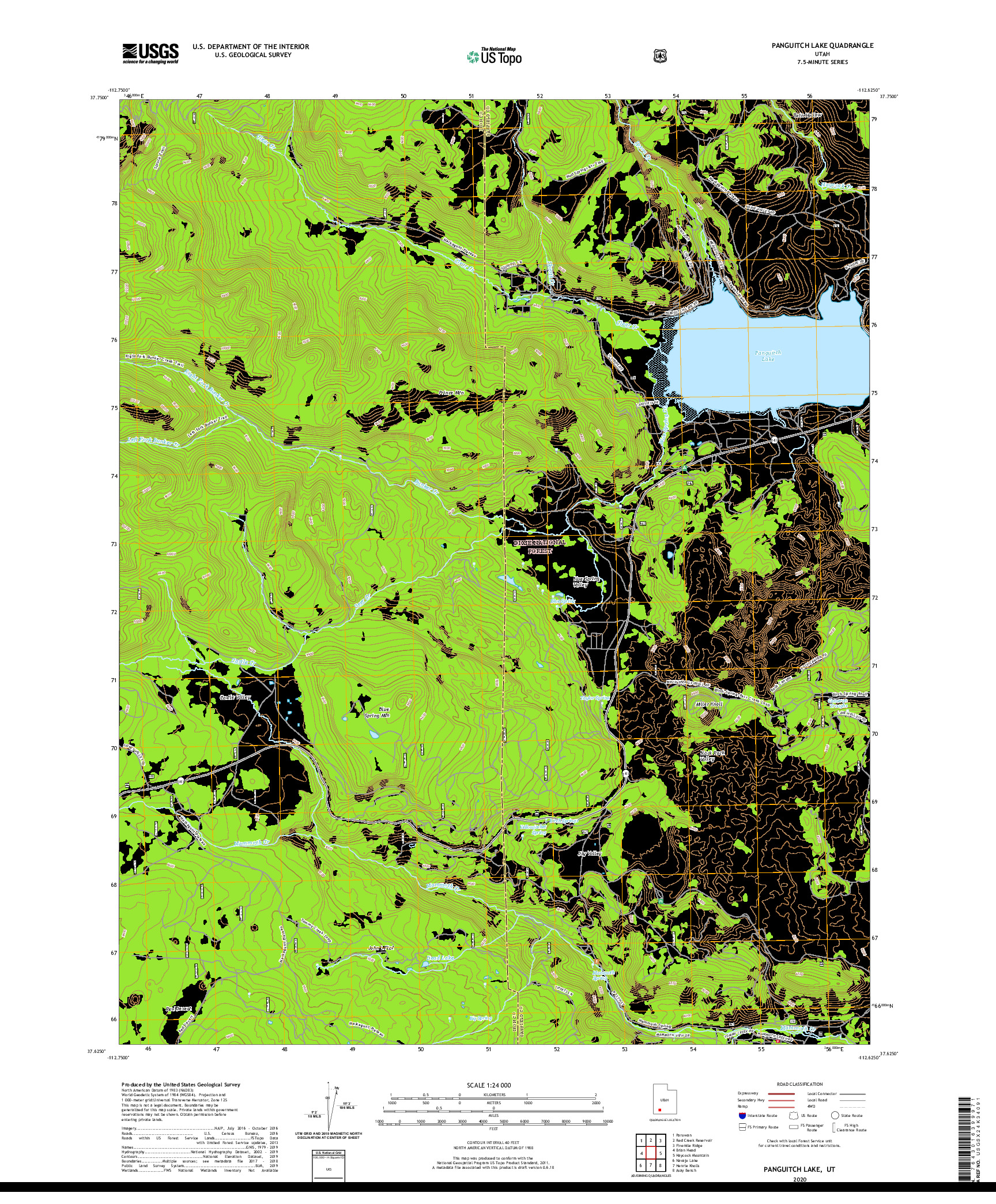 USGS US TOPO 7.5-MINUTE MAP FOR PANGUITCH LAKE, UT 2020