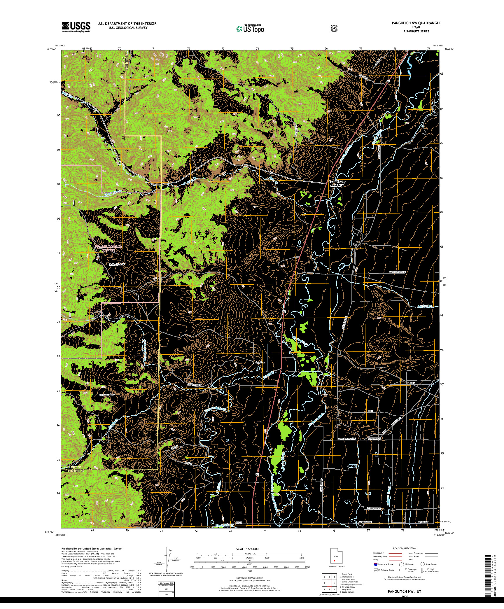 USGS US TOPO 7.5-MINUTE MAP FOR PANGUITCH NW, UT 2020