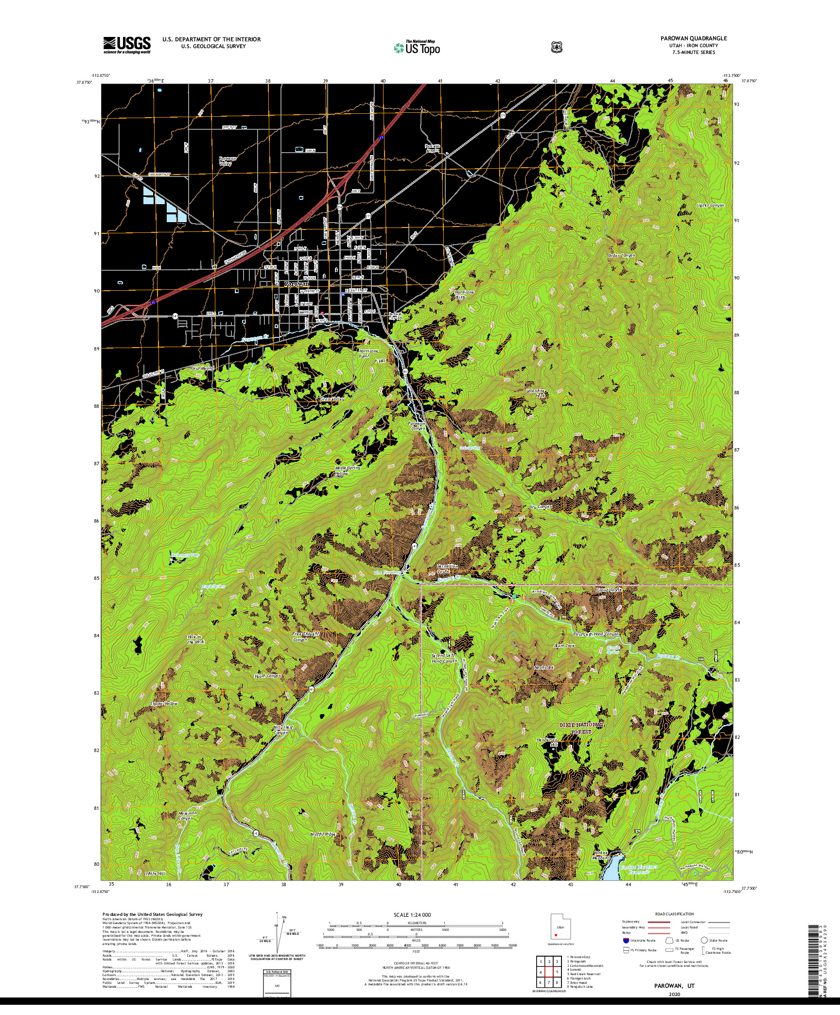 USGS US TOPO 7.5-MINUTE MAP FOR PAROWAN, UT 2020