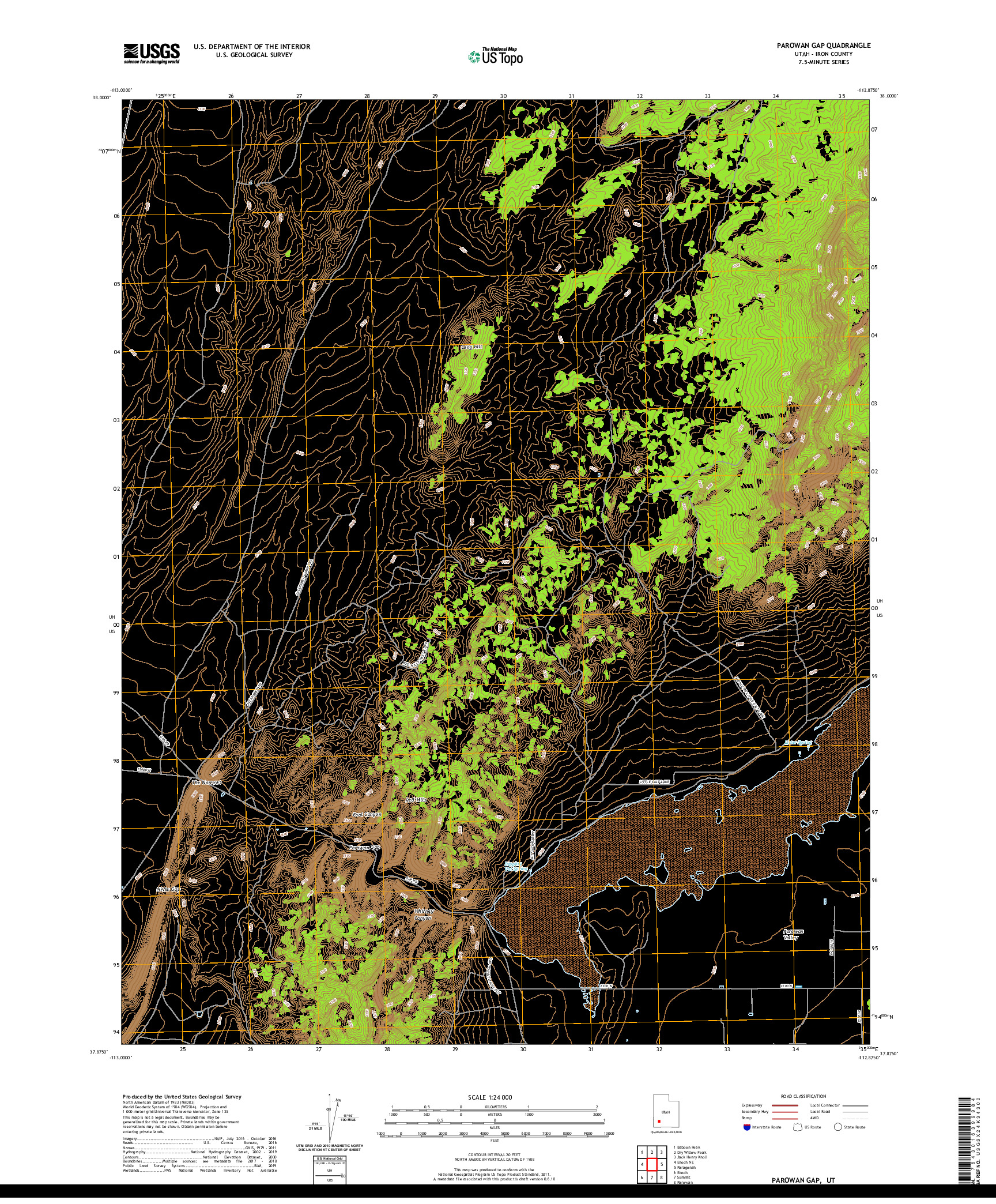 USGS US TOPO 7.5-MINUTE MAP FOR PAROWAN GAP, UT 2020