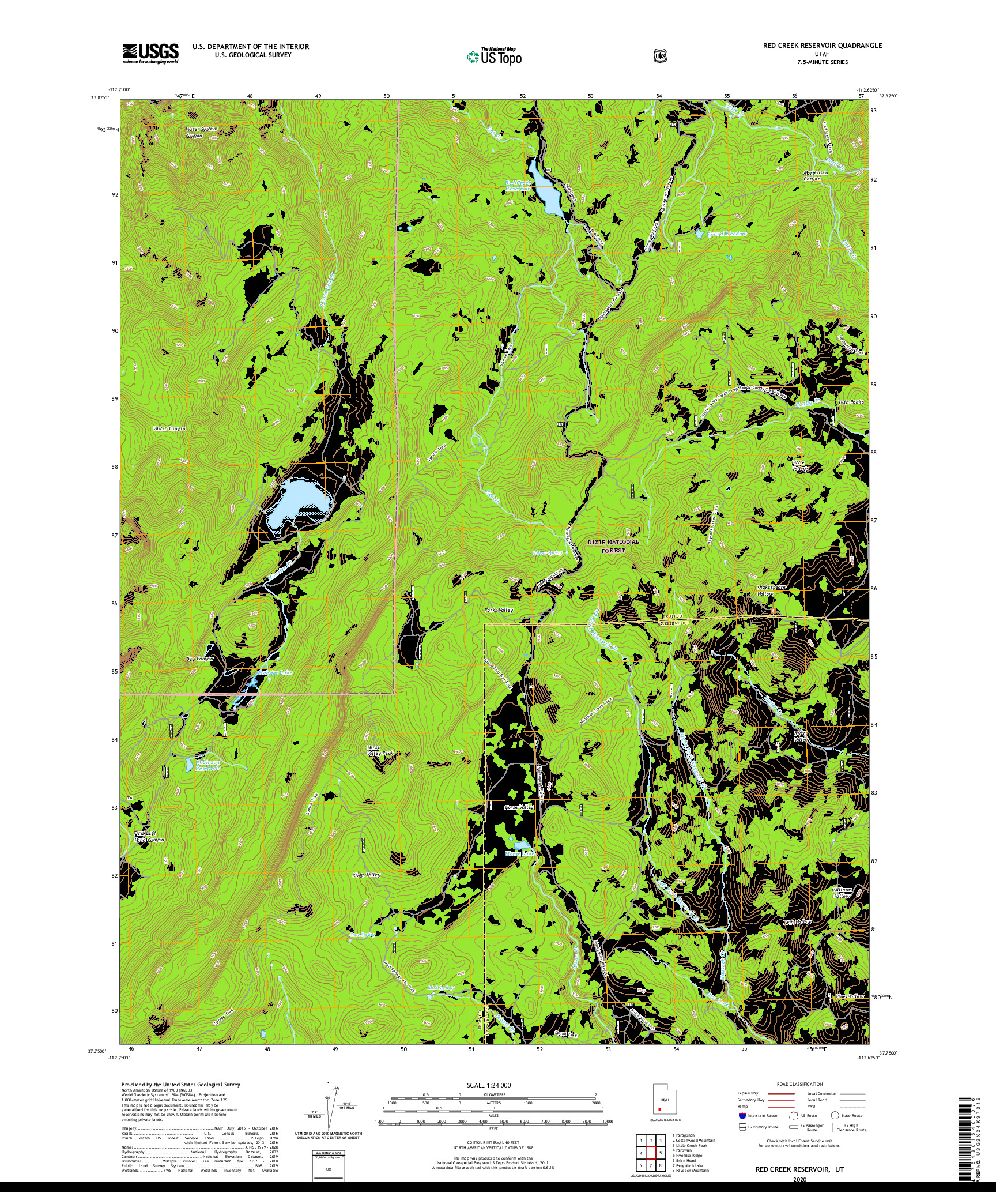 USGS US TOPO 7.5-MINUTE MAP FOR RED CREEK RESERVOIR, UT 2020