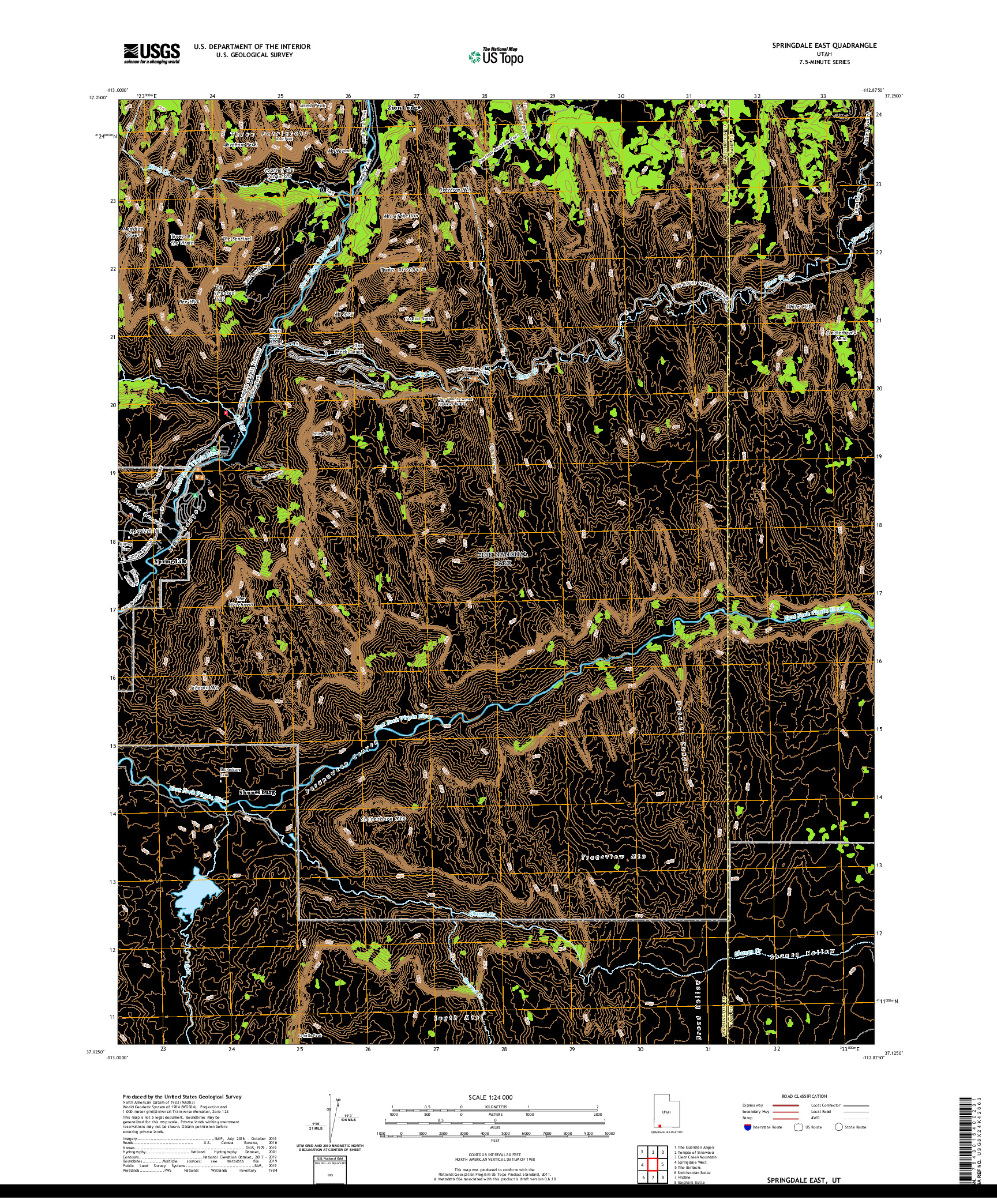 USGS US TOPO 7.5-MINUTE MAP FOR SPRINGDALE EAST, UT 2020