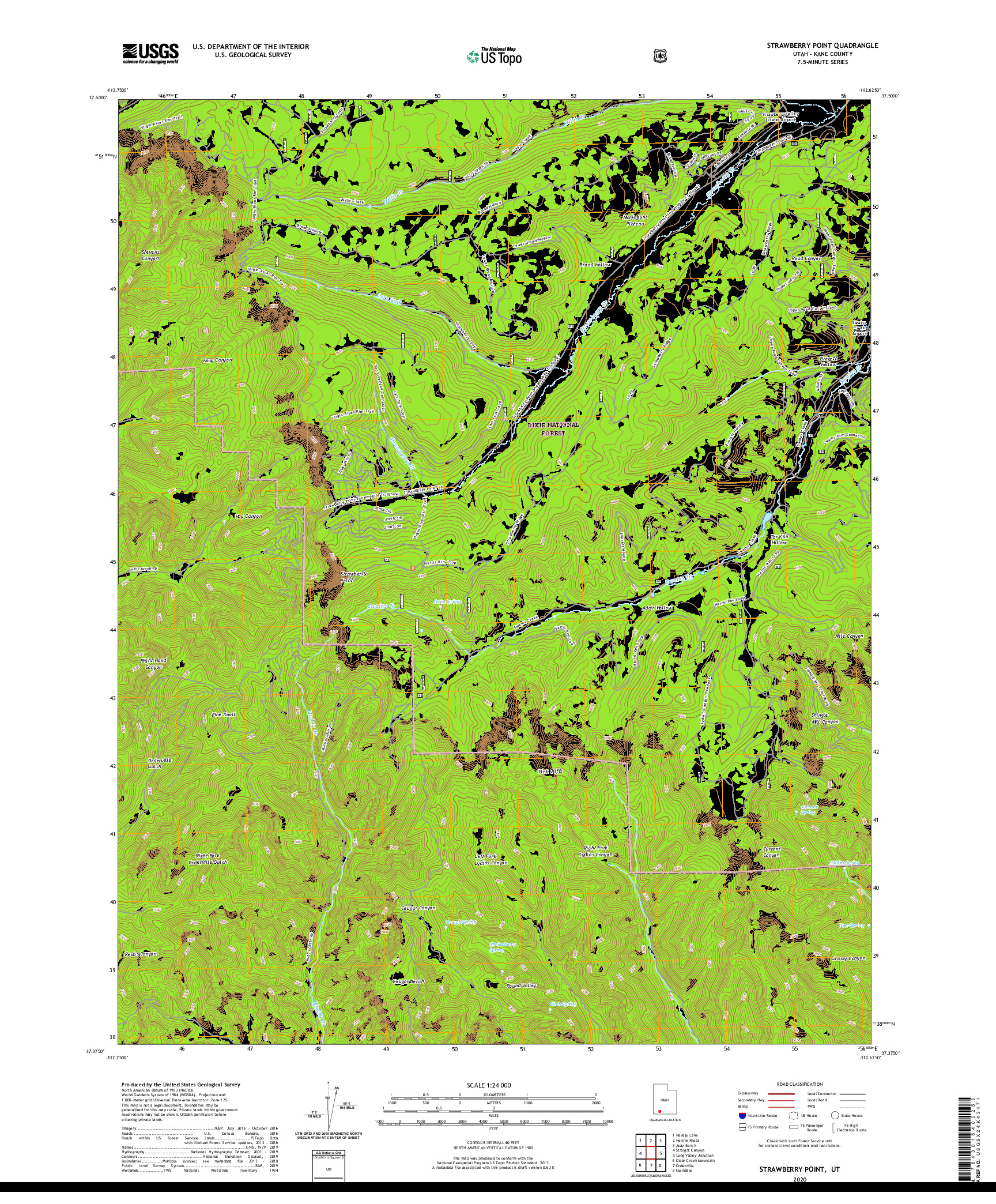 USGS US TOPO 7.5-MINUTE MAP FOR STRAWBERRY POINT, UT 2020