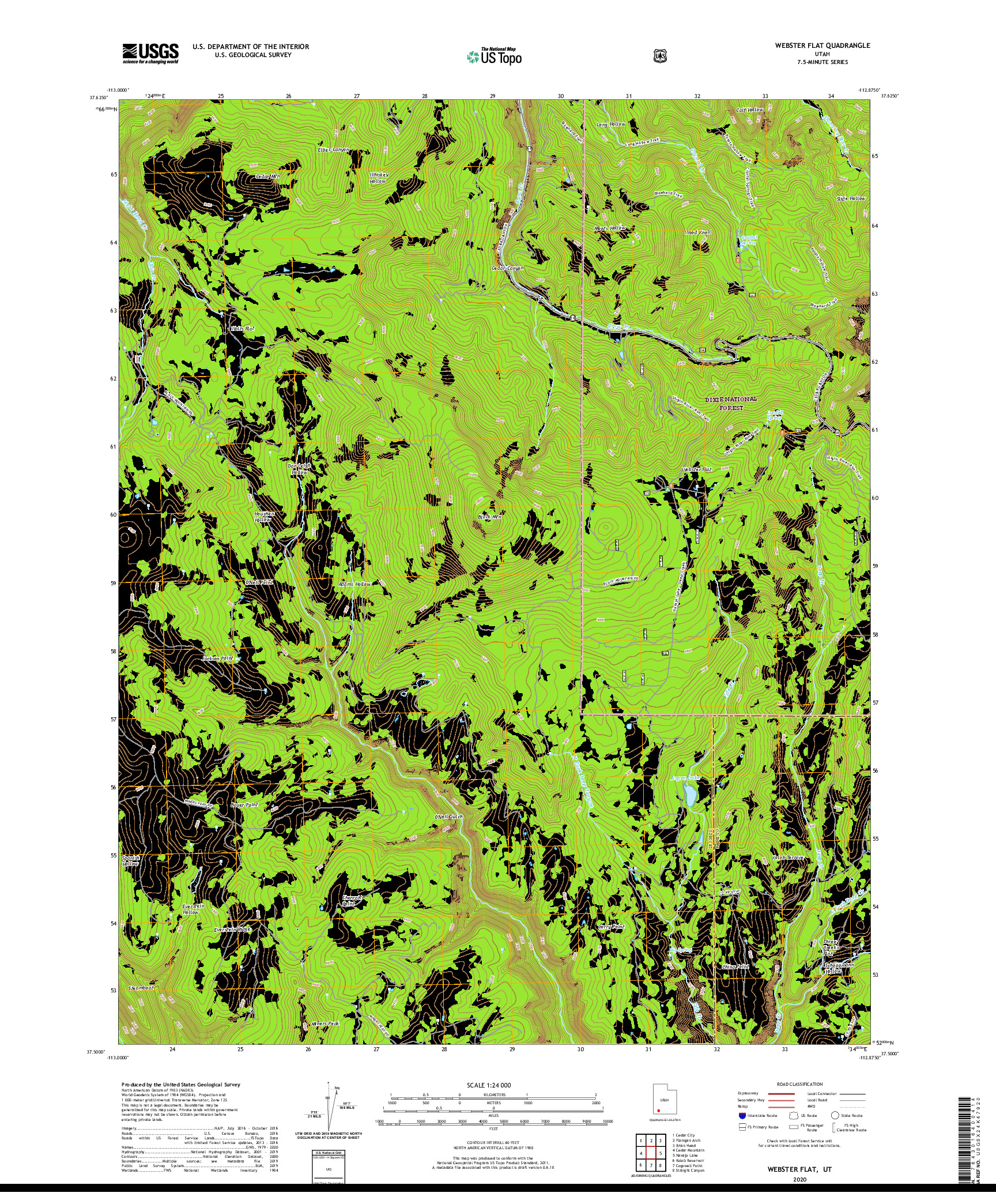USGS US TOPO 7.5-MINUTE MAP FOR WEBSTER FLAT, UT 2020