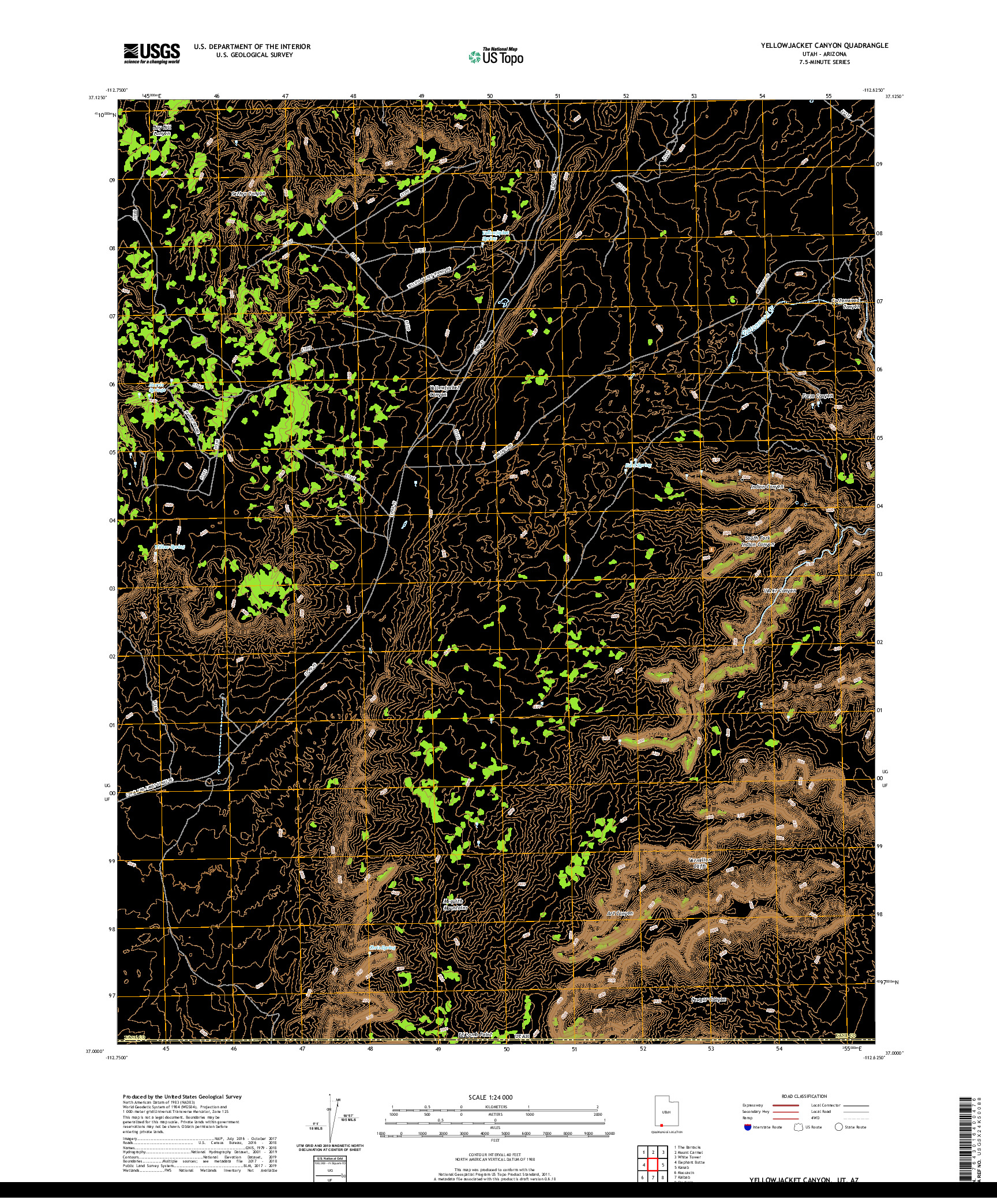 USGS US TOPO 7.5-MINUTE MAP FOR YELLOWJACKET CANYON, UT,AZ 2020