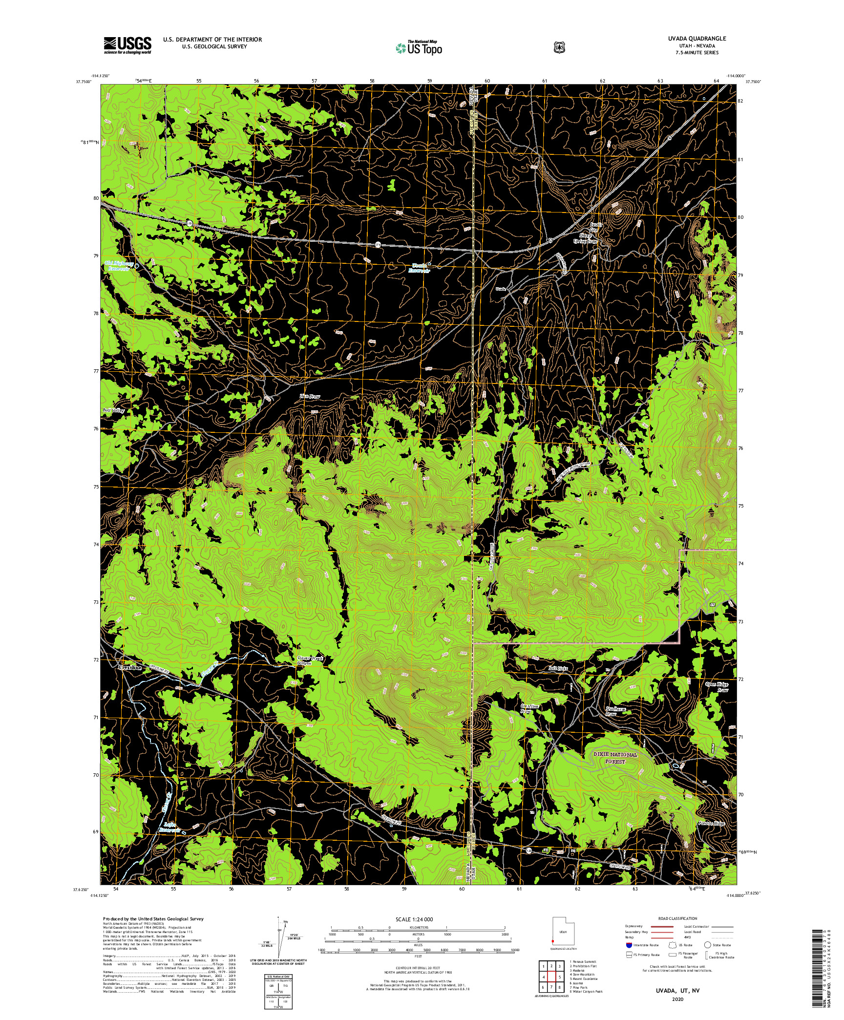 USGS US TOPO 7.5-MINUTE MAP FOR UVADA, UT,NV 2020