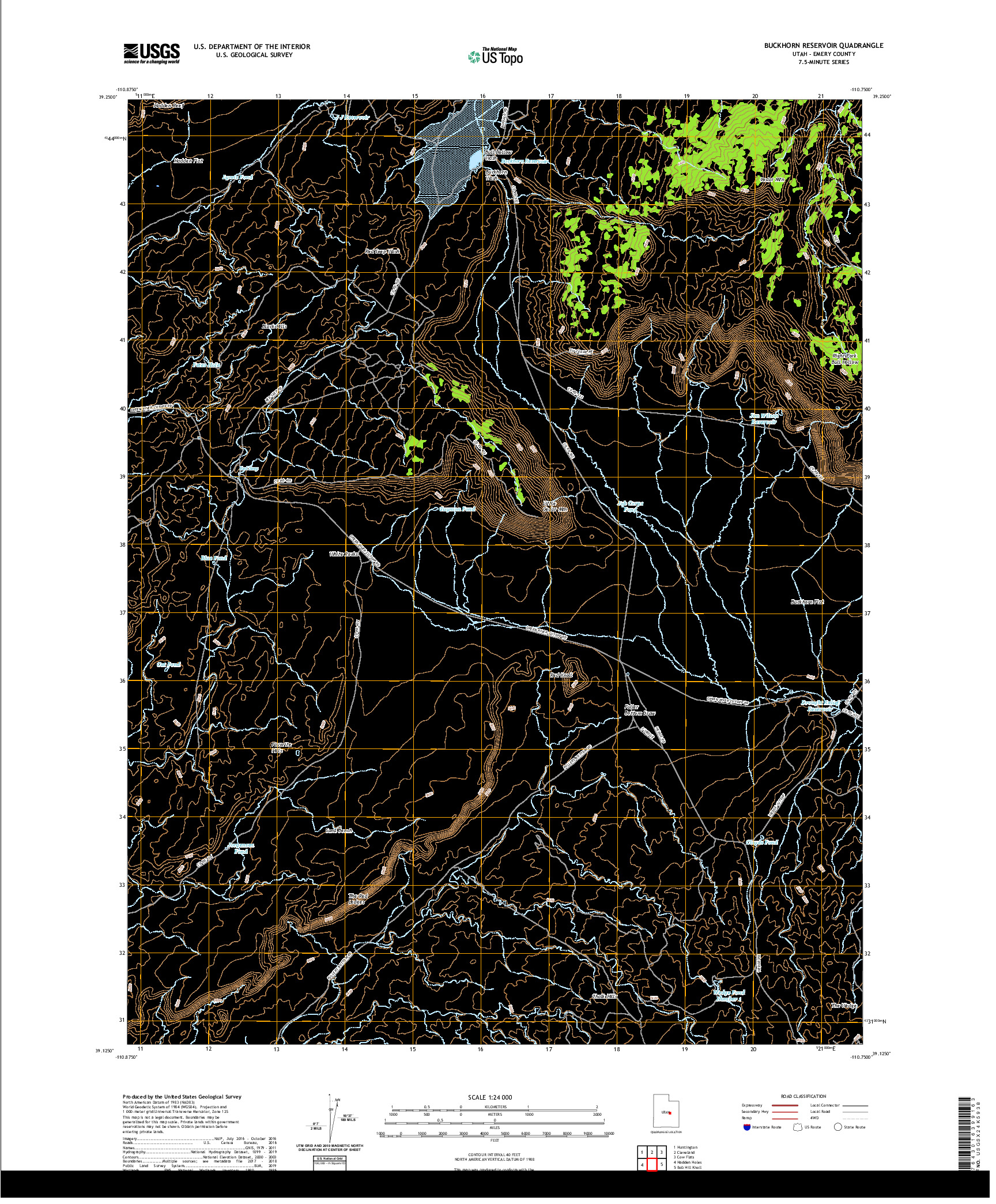 USGS US TOPO 7.5-MINUTE MAP FOR BUCKHORN RESERVOIR, UT 2020