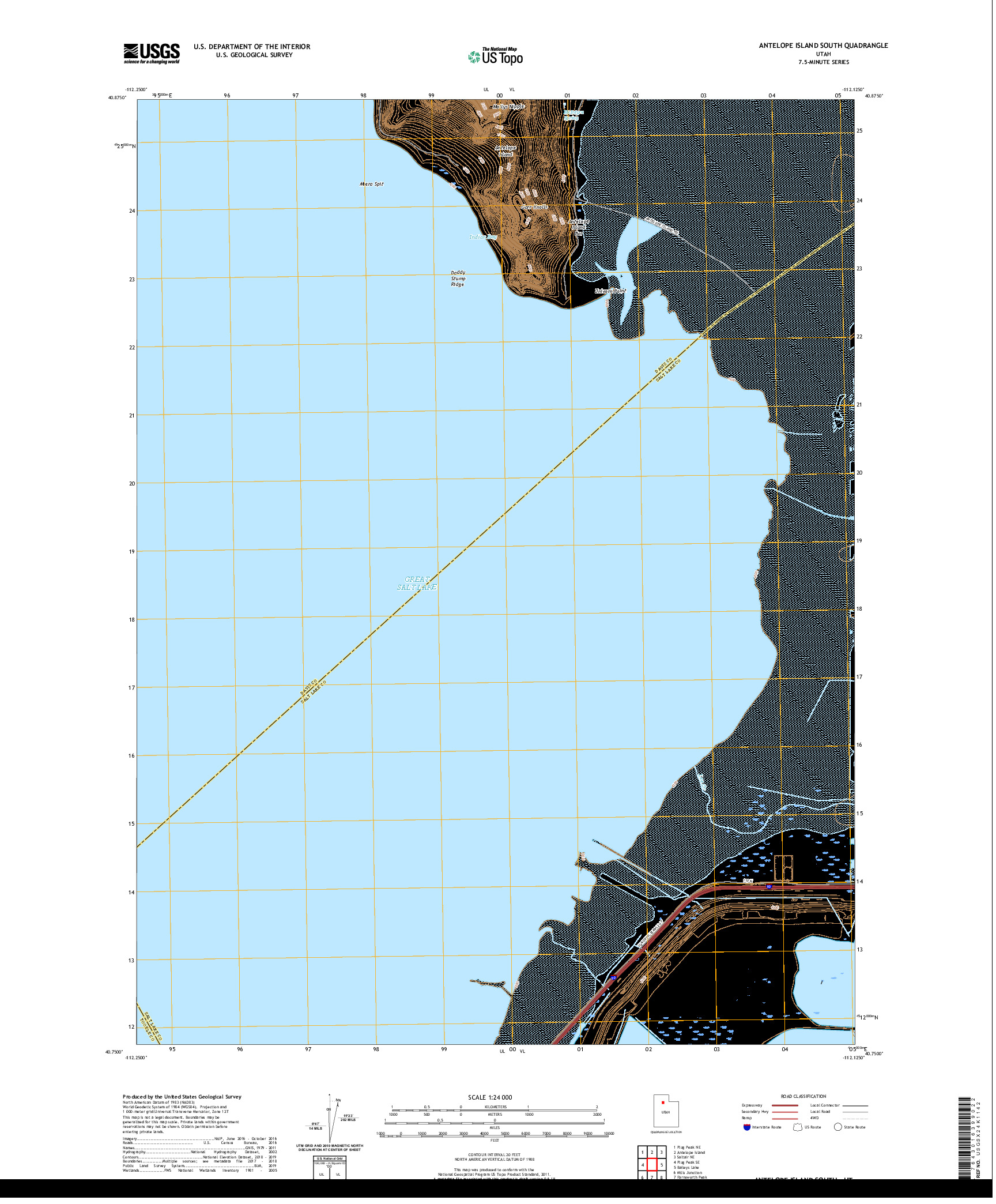 USGS US TOPO 7.5-MINUTE MAP FOR ANTELOPE ISLAND SOUTH, UT 2020