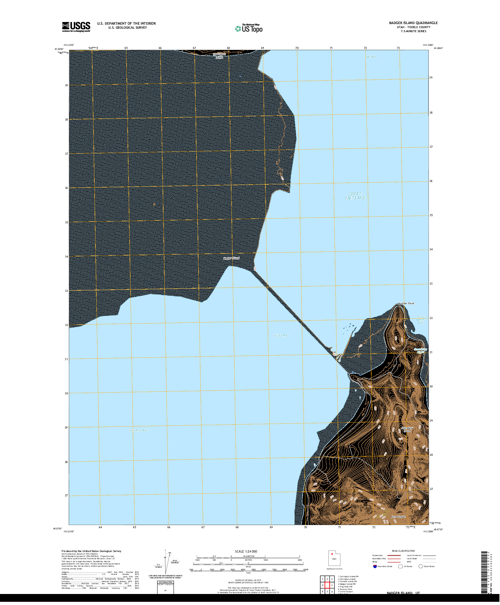 USGS US TOPO 7.5-MINUTE MAP FOR BADGER ISLAND, UT 2020