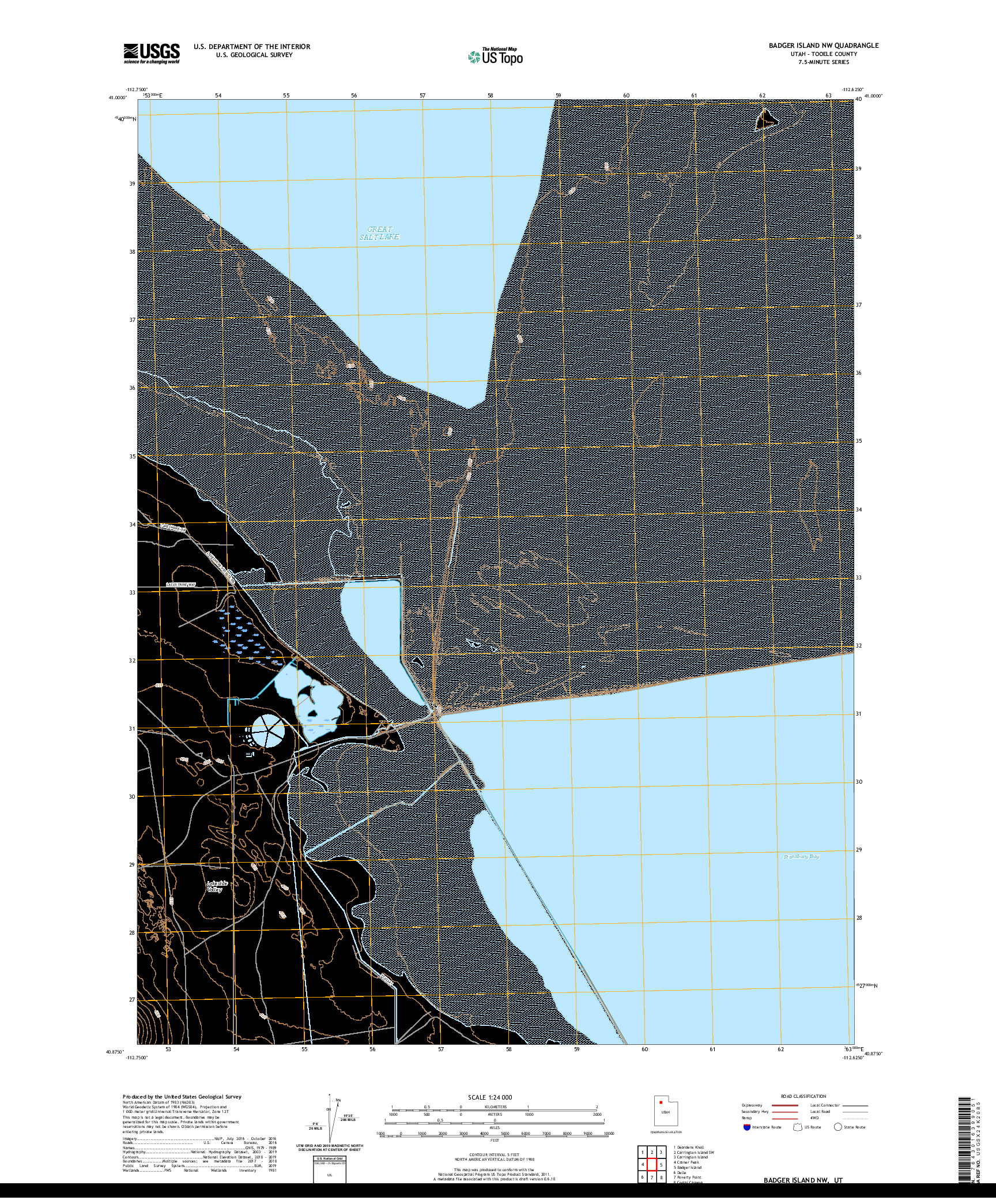 USGS US TOPO 7.5-MINUTE MAP FOR BADGER ISLAND NW, UT 2020
