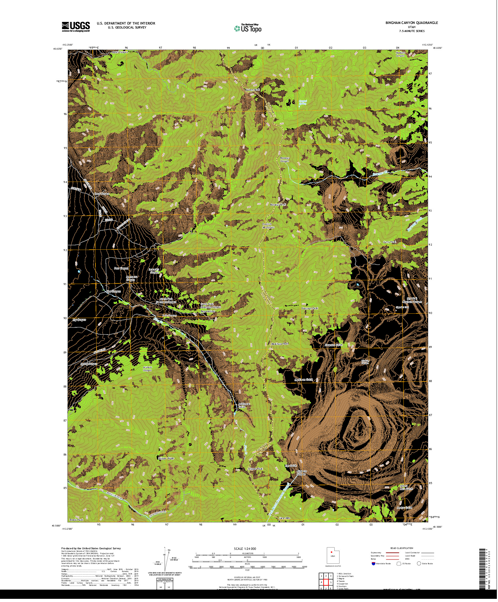 USGS US TOPO 7.5-MINUTE MAP FOR BINGHAM CANYON, UT 2020