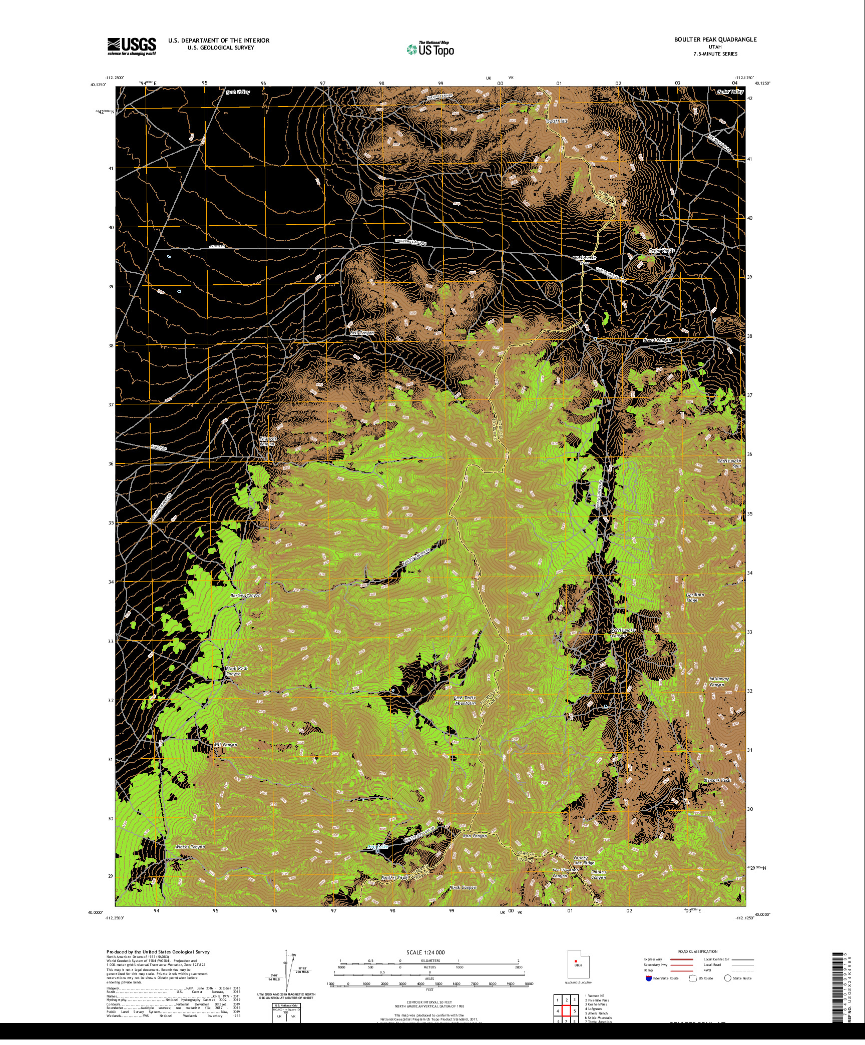 USGS US TOPO 7.5-MINUTE MAP FOR BOULTER PEAK, UT 2020