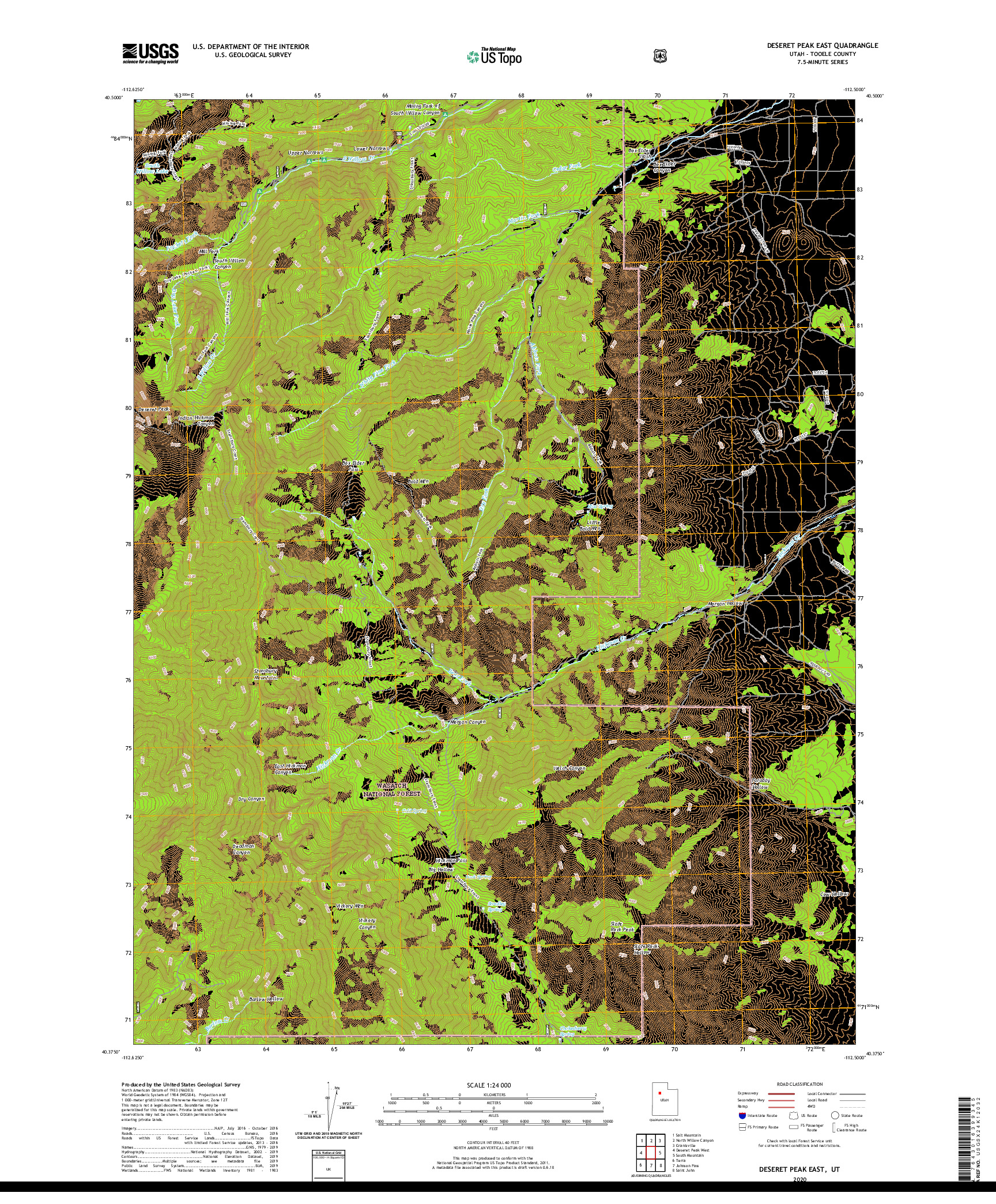 USGS US TOPO 7.5-MINUTE MAP FOR DESERET PEAK EAST, UT 2020
