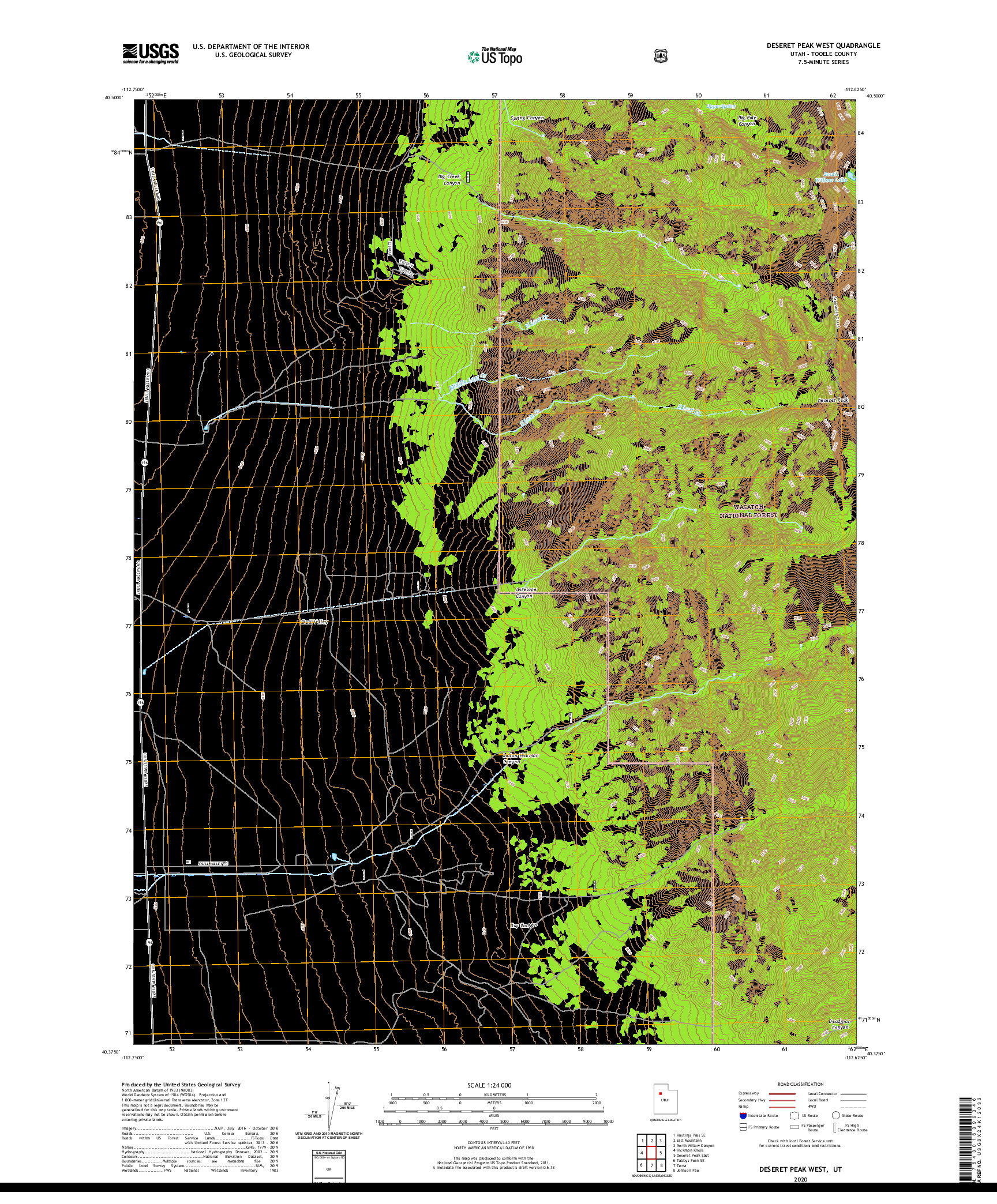USGS US TOPO 7.5-MINUTE MAP FOR DESERET PEAK WEST, UT 2020