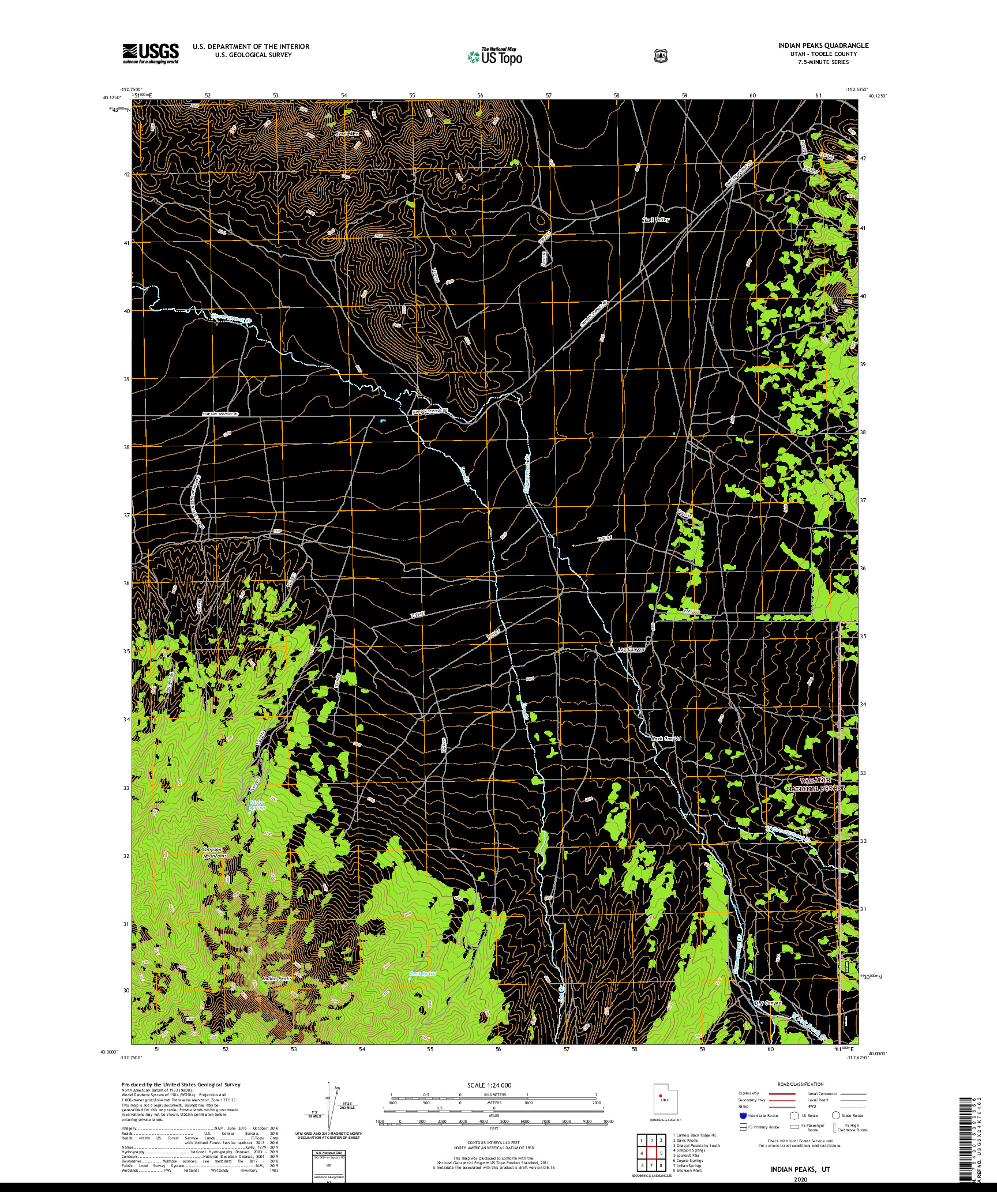 USGS US TOPO 7.5-MINUTE MAP FOR INDIAN PEAKS, UT 2020