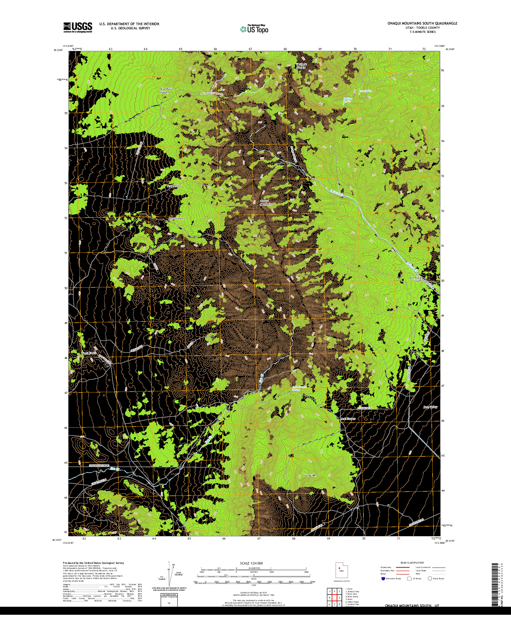 USGS US TOPO 7.5-MINUTE MAP FOR ONAQUI MOUNTAINS SOUTH, UT 2020