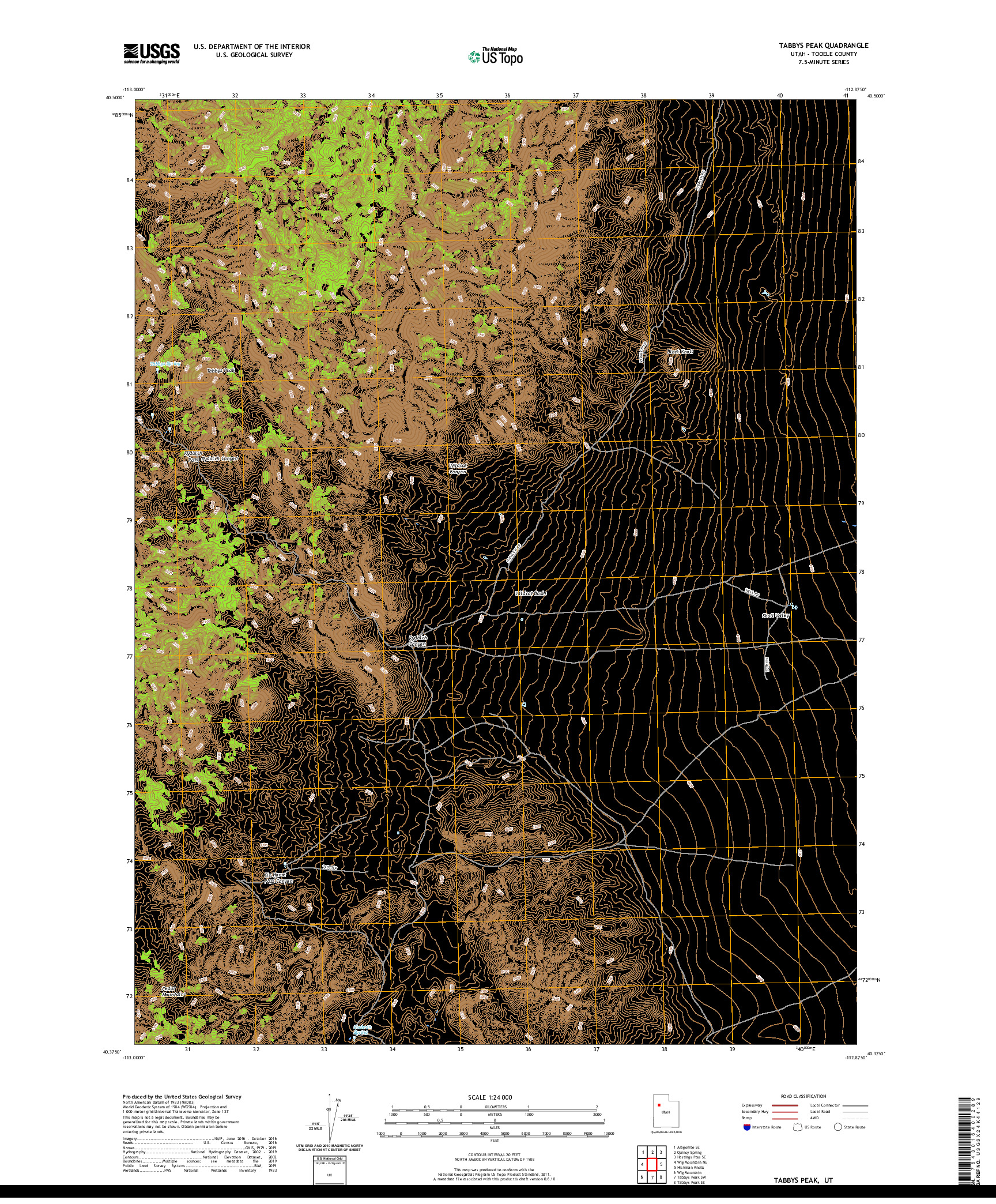 USGS US TOPO 7.5-MINUTE MAP FOR TABBYS PEAK, UT 2020