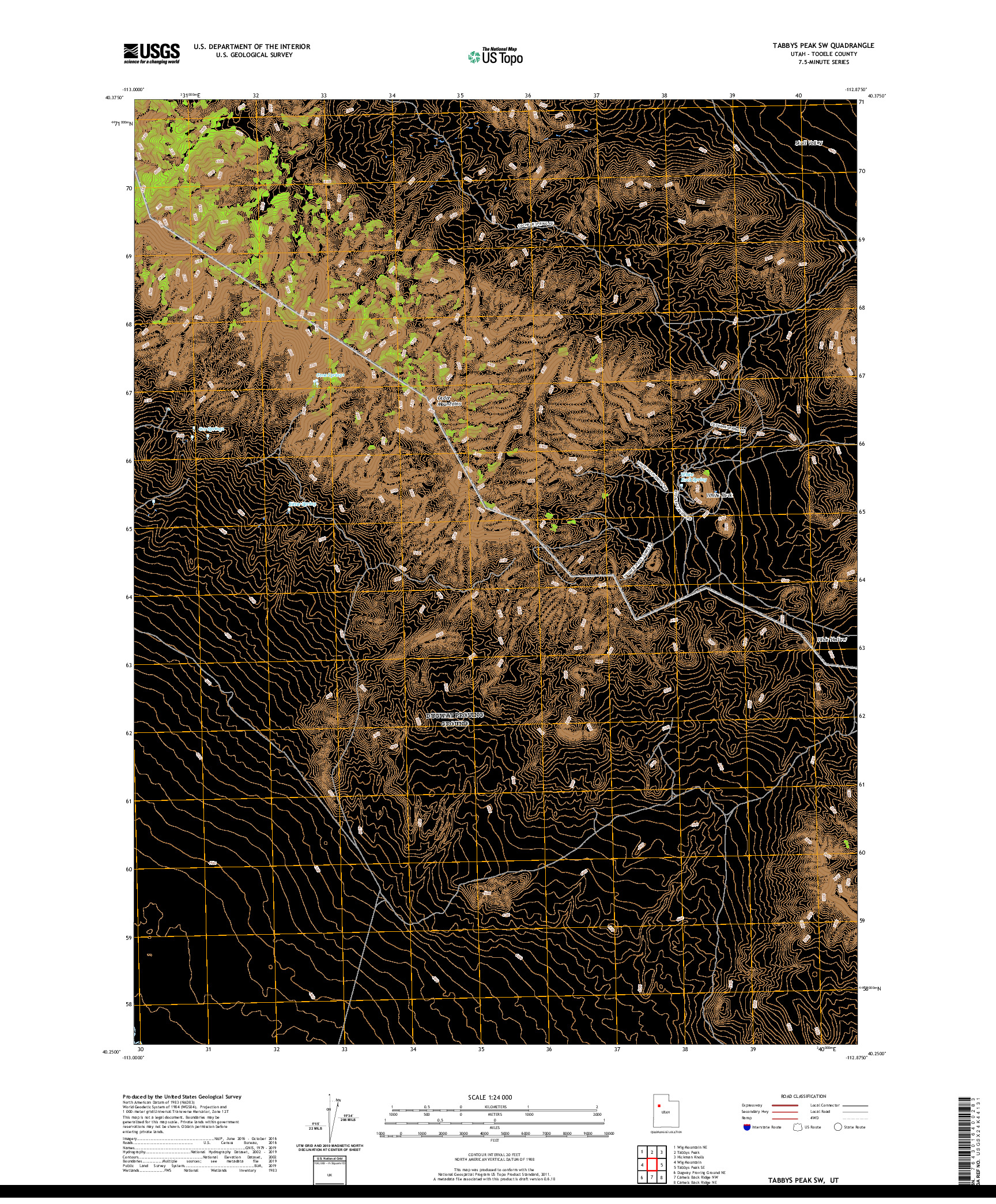 USGS US TOPO 7.5-MINUTE MAP FOR TABBYS PEAK SW, UT 2020