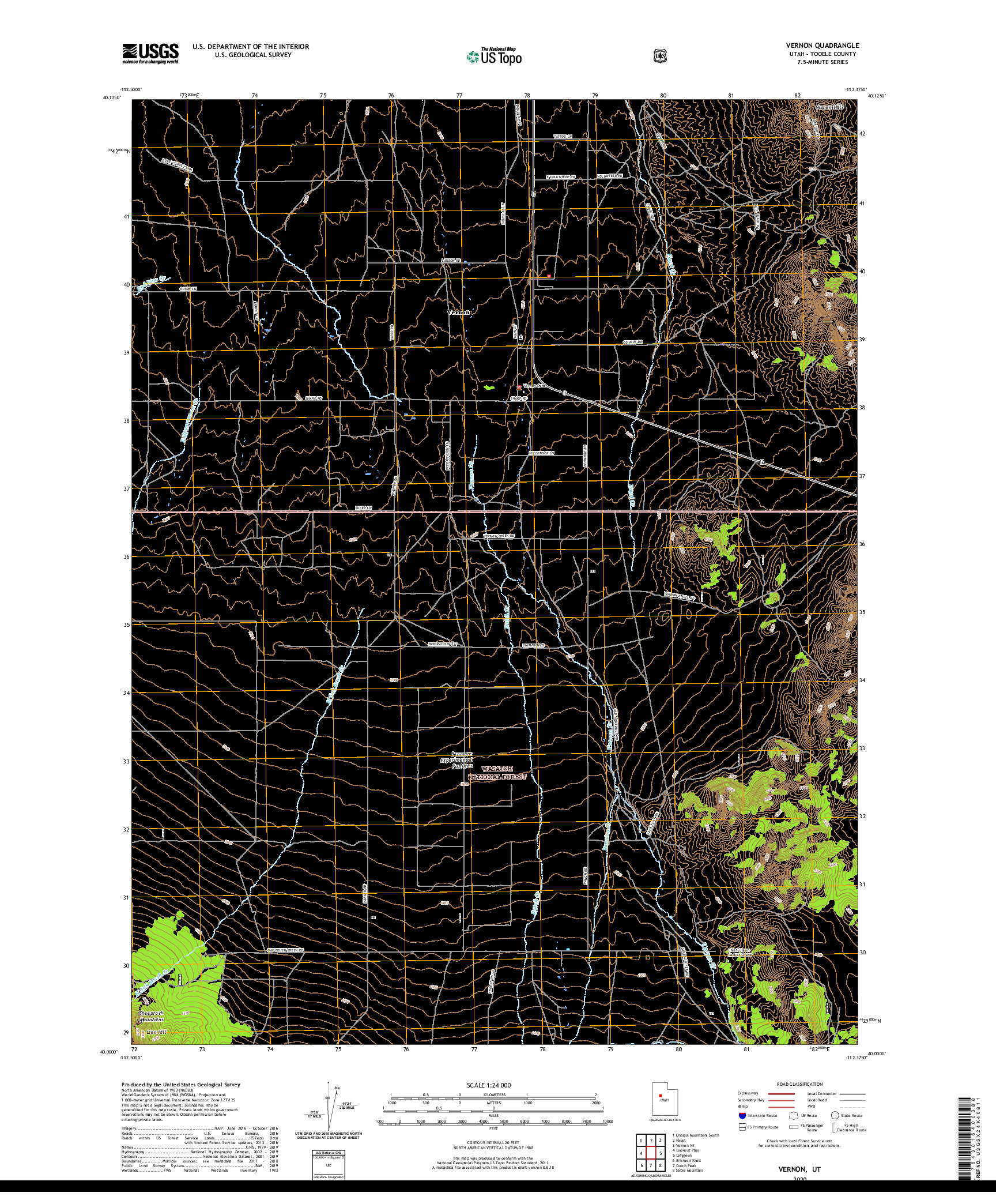 USGS US TOPO 7.5-MINUTE MAP FOR VERNON, UT 2020