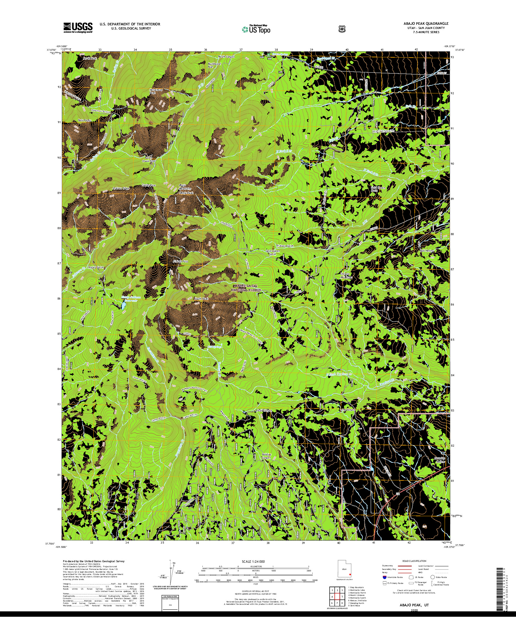 USGS US TOPO 7.5-MINUTE MAP FOR ABAJO PEAK, UT 2020